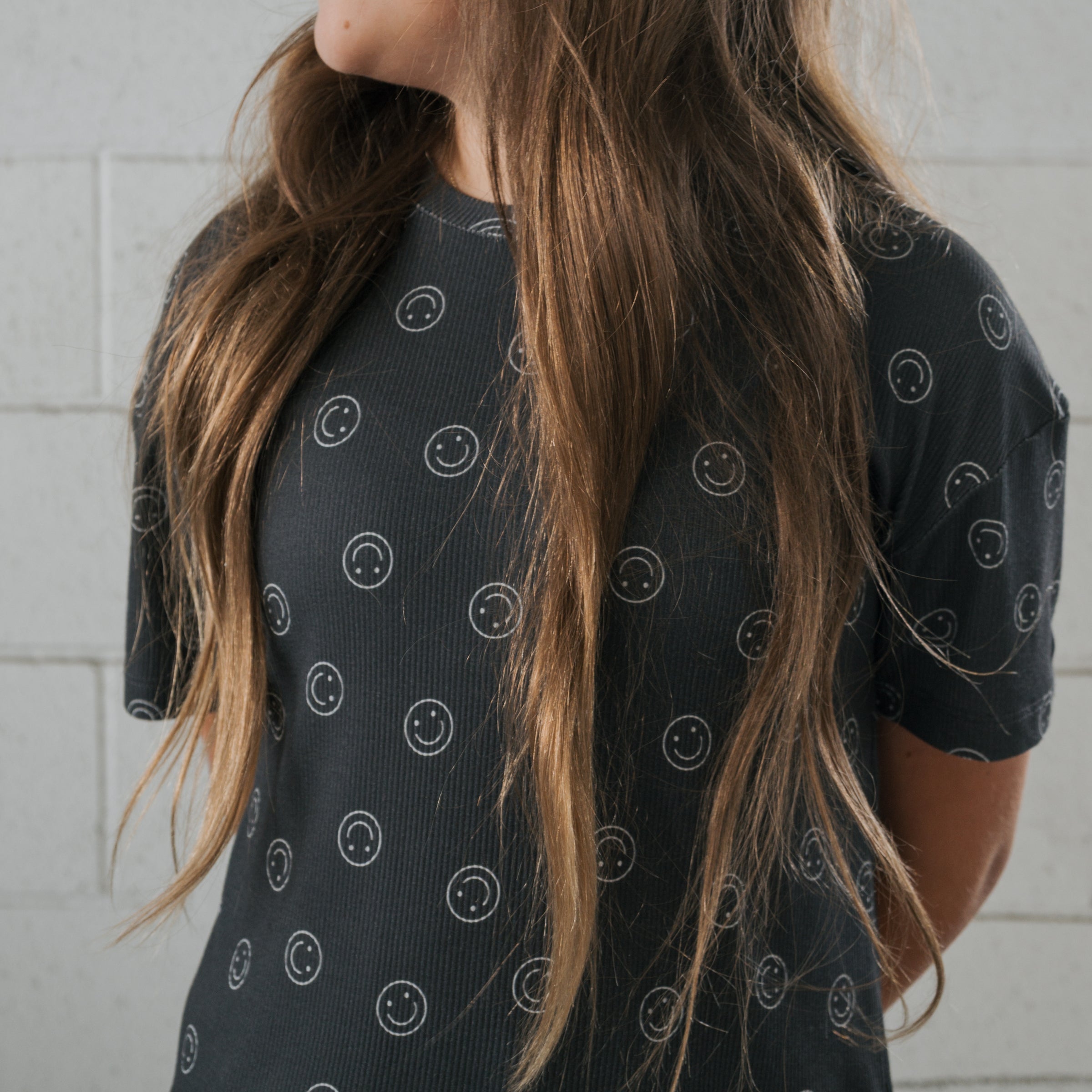 Child Boxy Tee Lounge Set | Smiley Ribbed