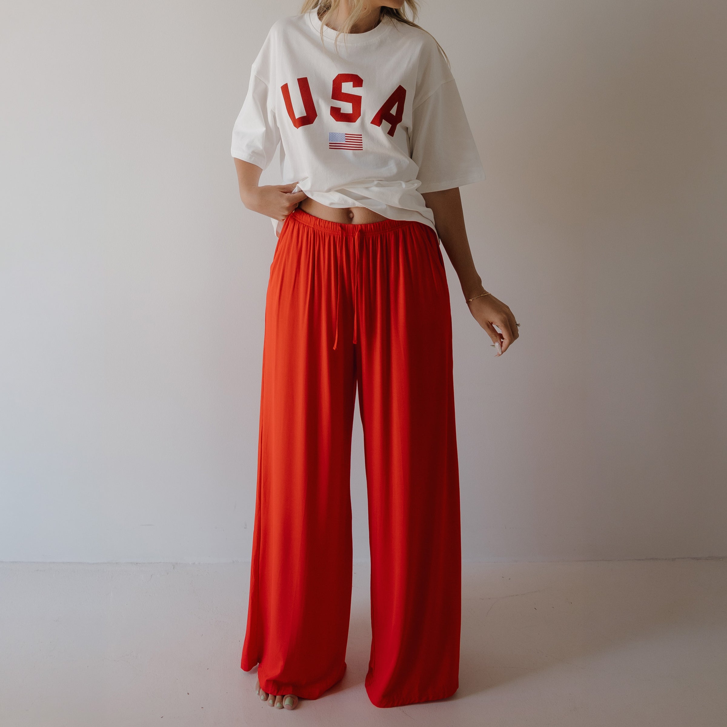 Women's Bamboo Wide Leg Pants | Cherry Red