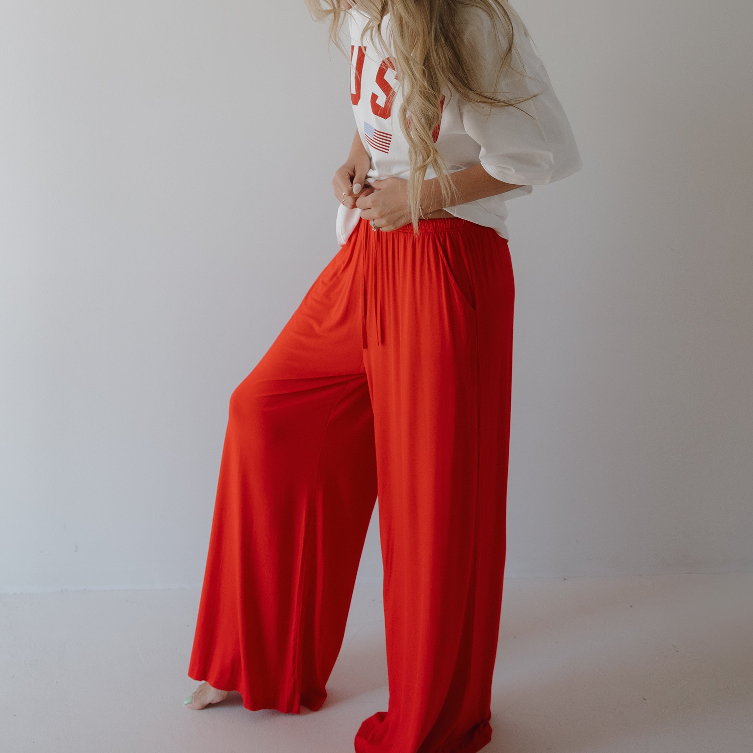 Women's Bamboo Wide Leg Pants | Cherry Red