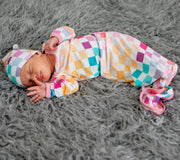 Pastel Checks Gown & Hat