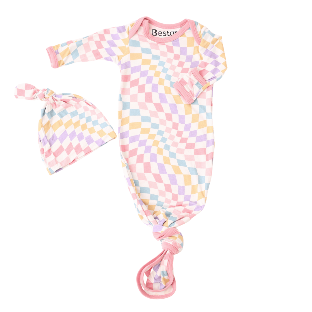 Pastel Checks Gown & Hat