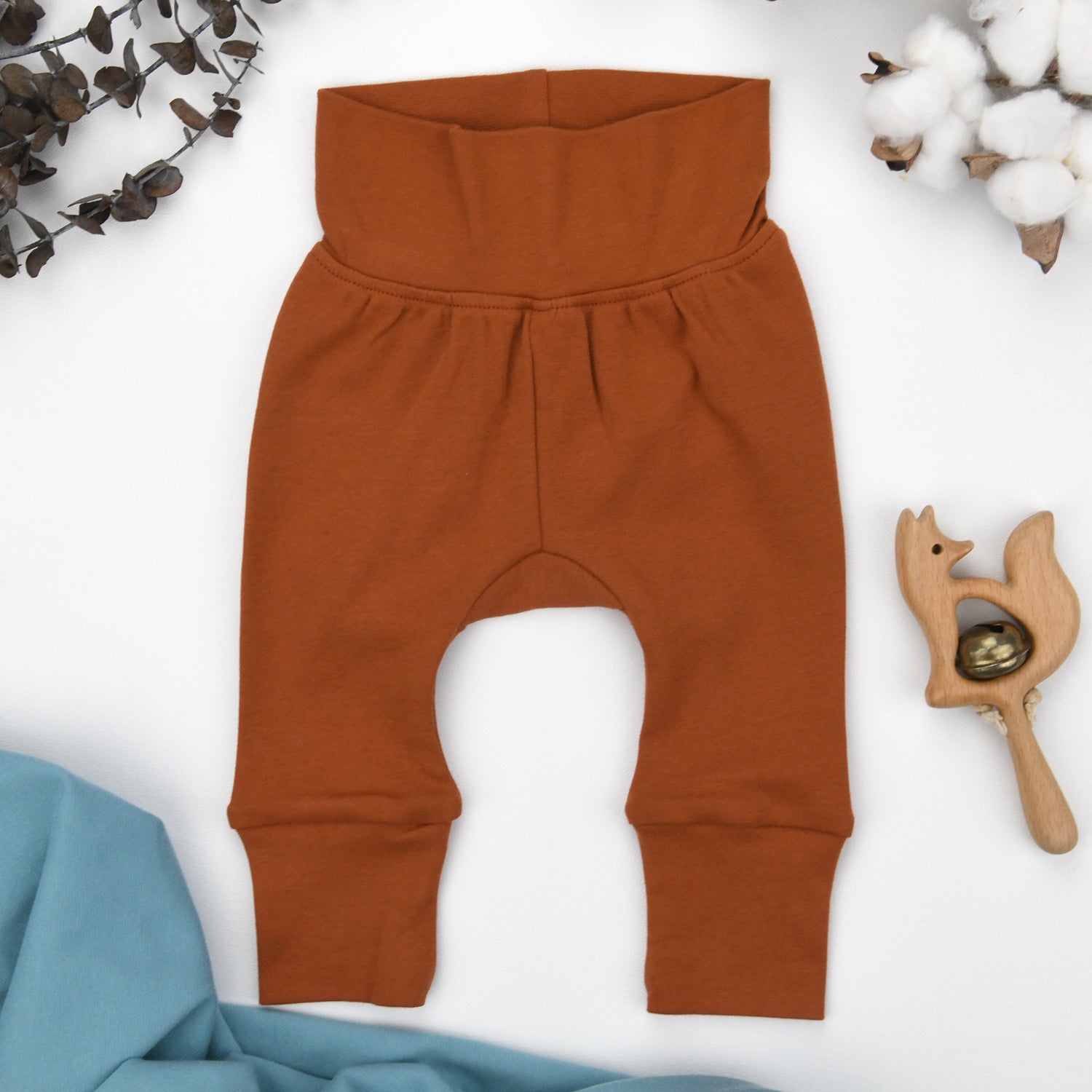 Organic Cotton High Waist Baby Pants, Pecan