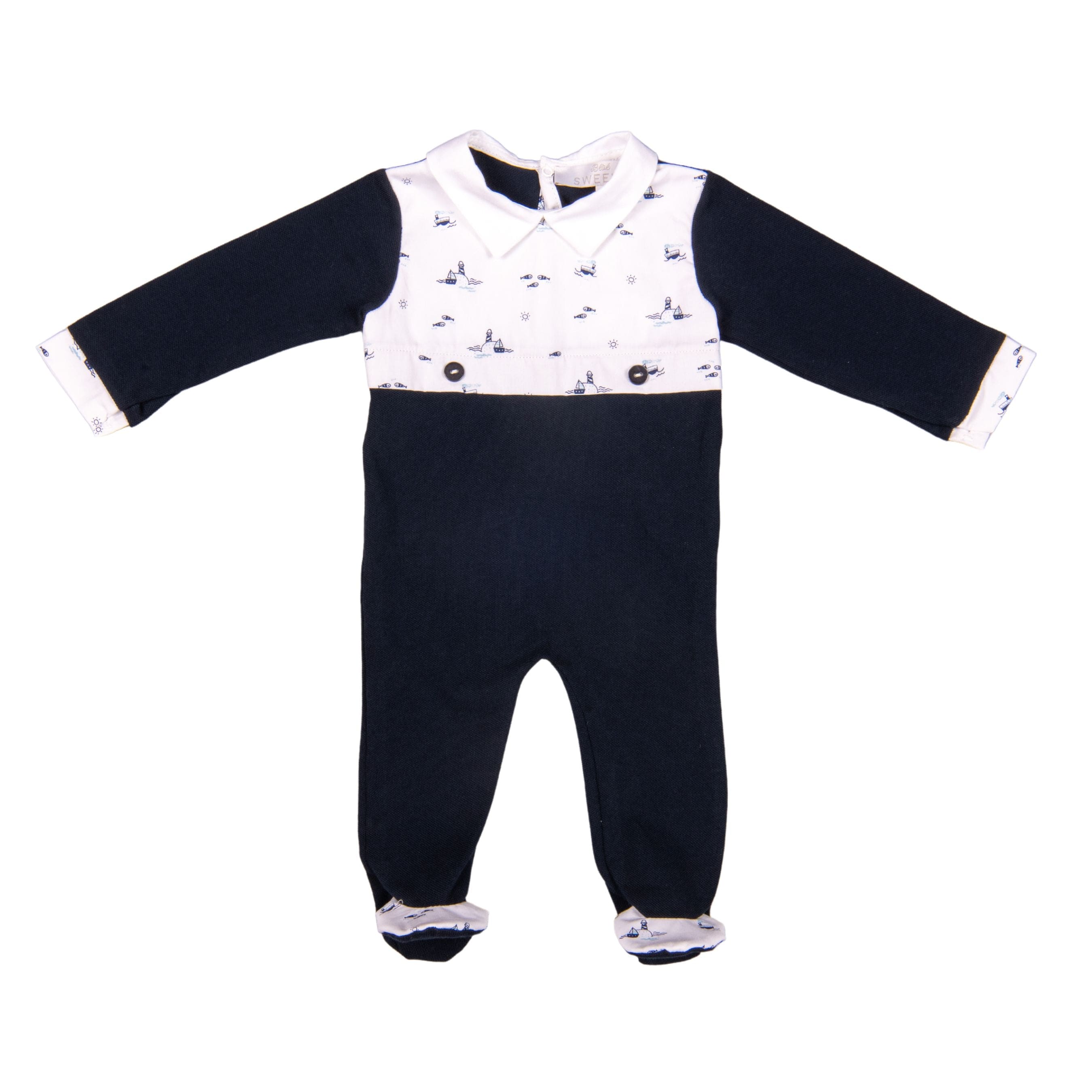 PETIT MARCEL | Boys Navy Blue Cotton All-in-One