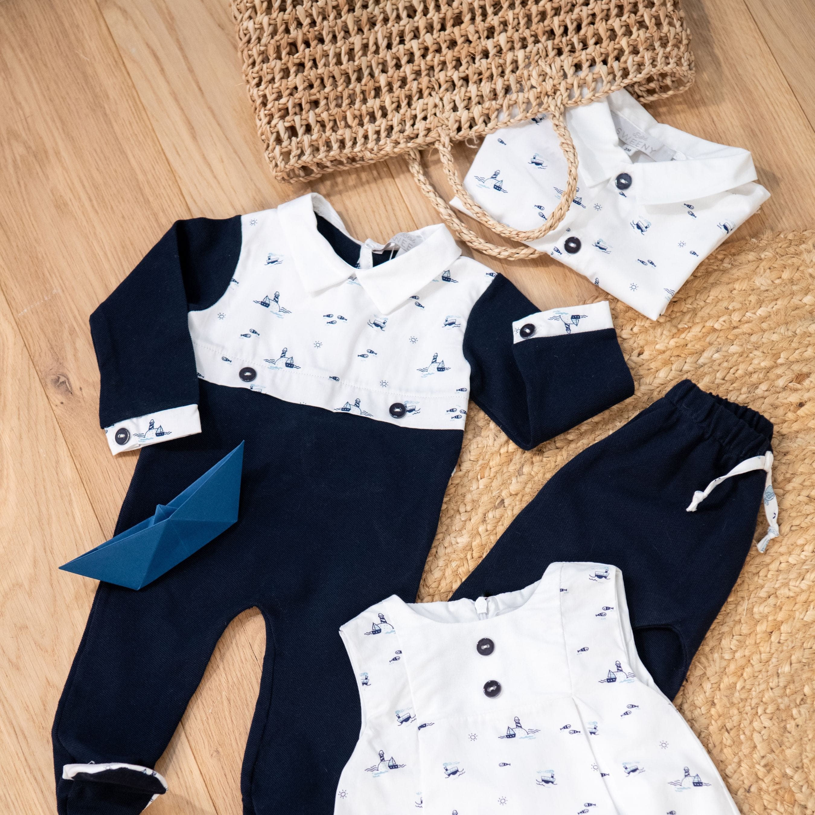 PETIT MARCEL | Boys Navy Blue Cotton All-in-One