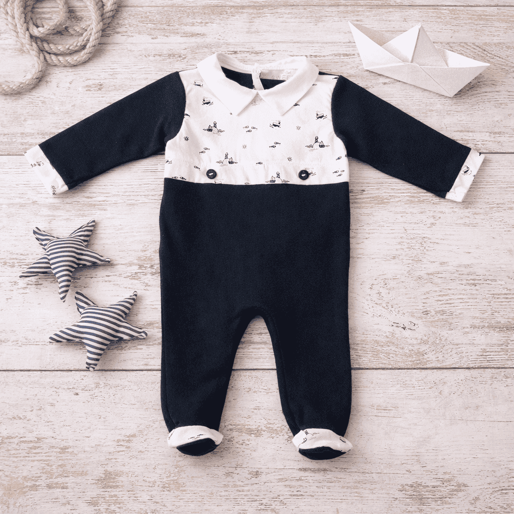 PETIT MARCEL | Boys Navy Blue Cotton All-in-One