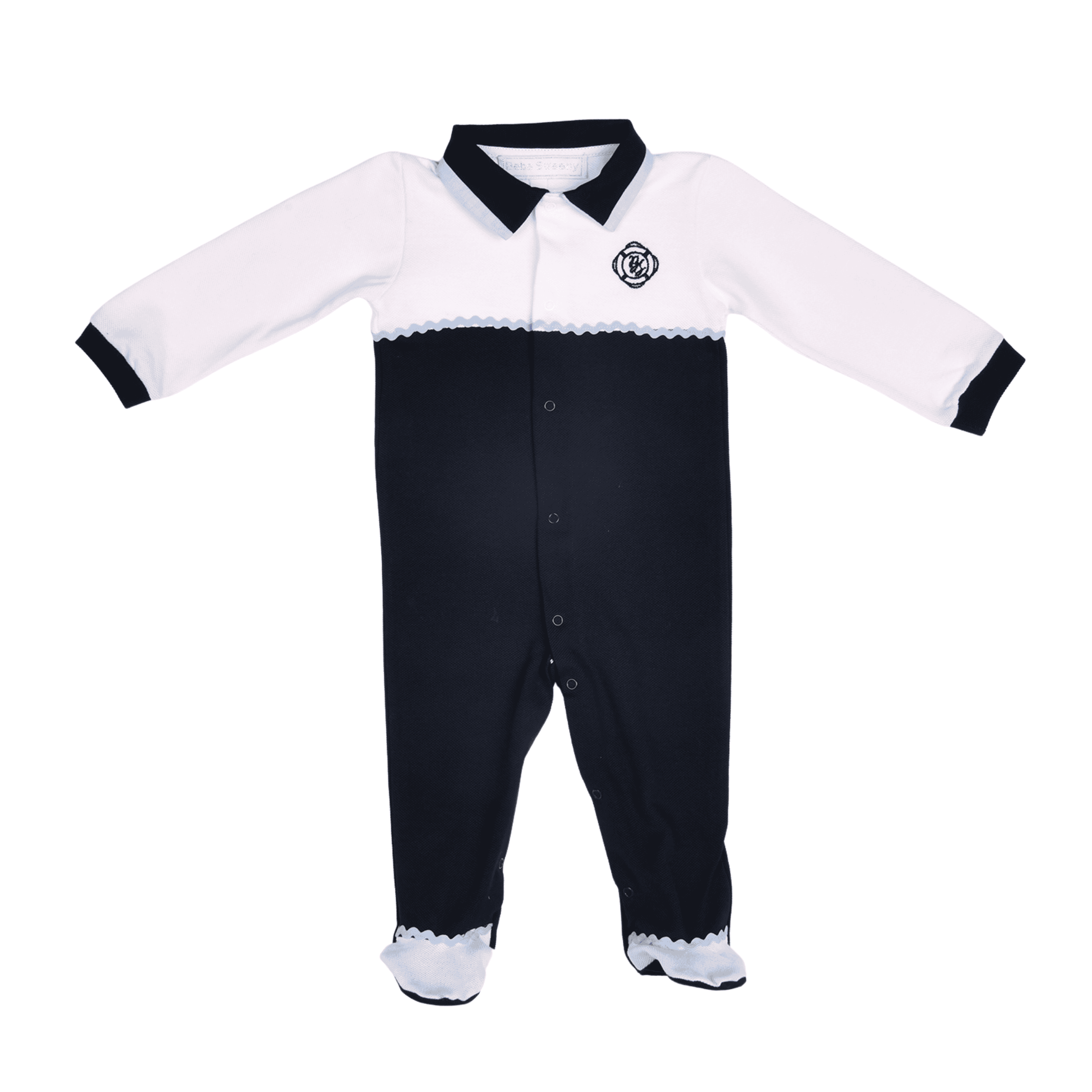 PETIT MARIN | Boys White & Navy Blue Cotton All-in-One