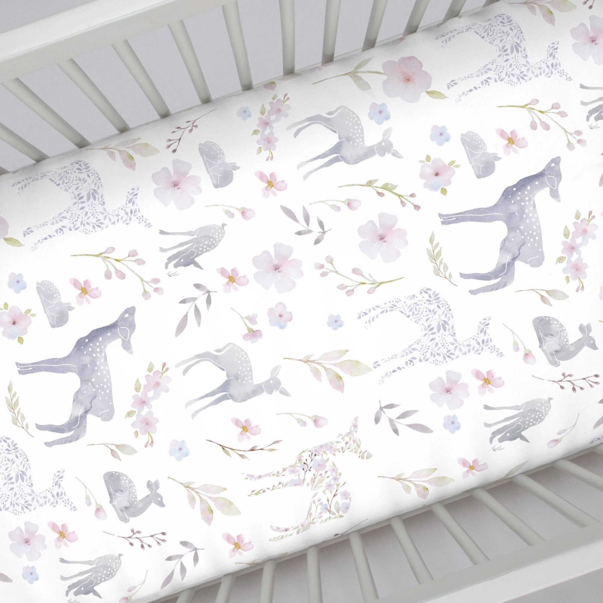 NoJo Super Soft Floral Deer Nursery Mini Crib Fitted Sheet
