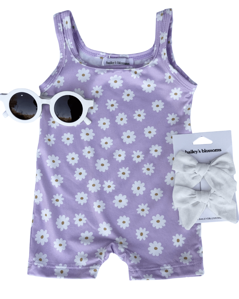 Piper Square Neck Bikeshort Romper - Lavender Bloom
