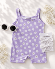 Piper Square Neck Bikeshort Romper - Lavender Bloom