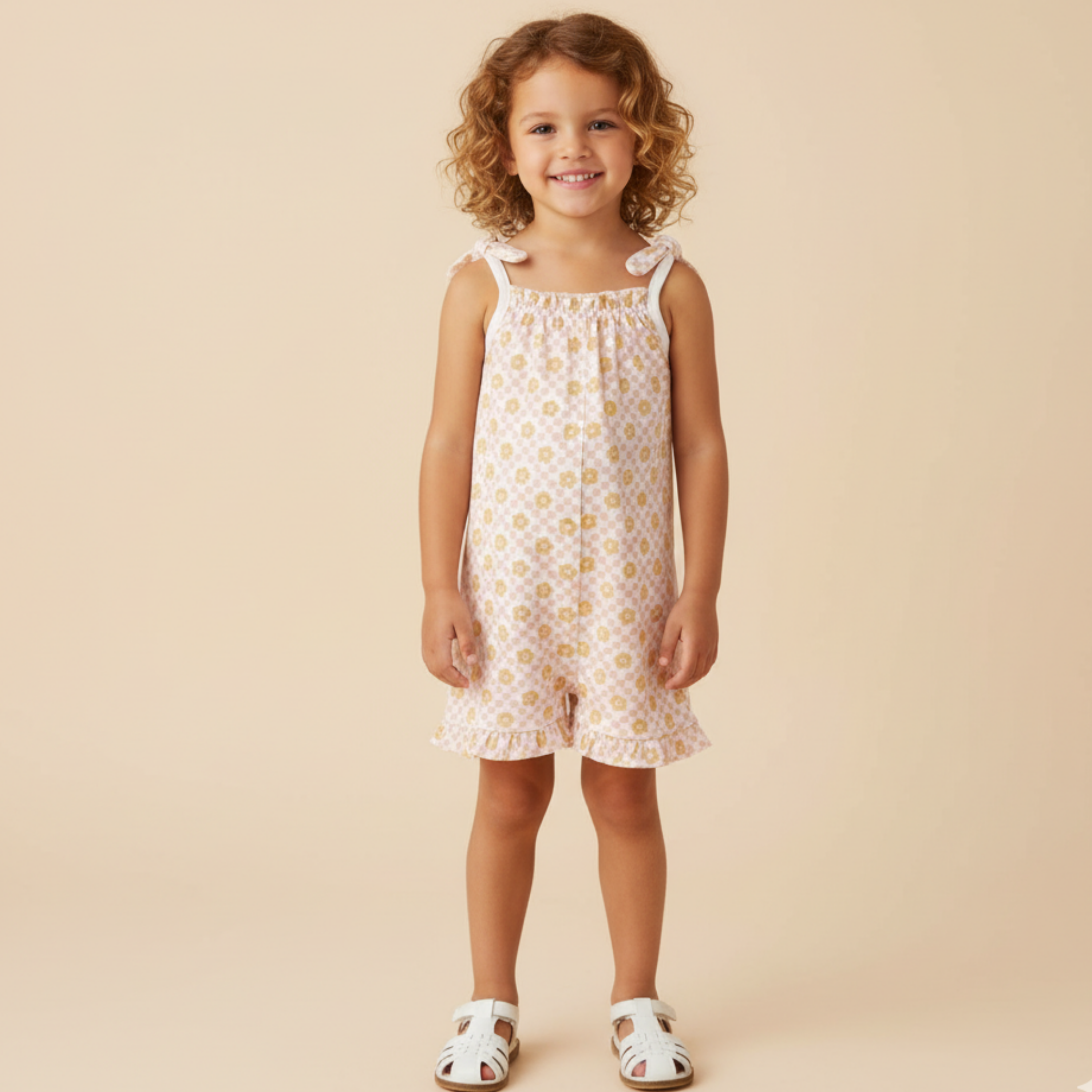 Organic Ruffle Jumpsuit - Pop Floral