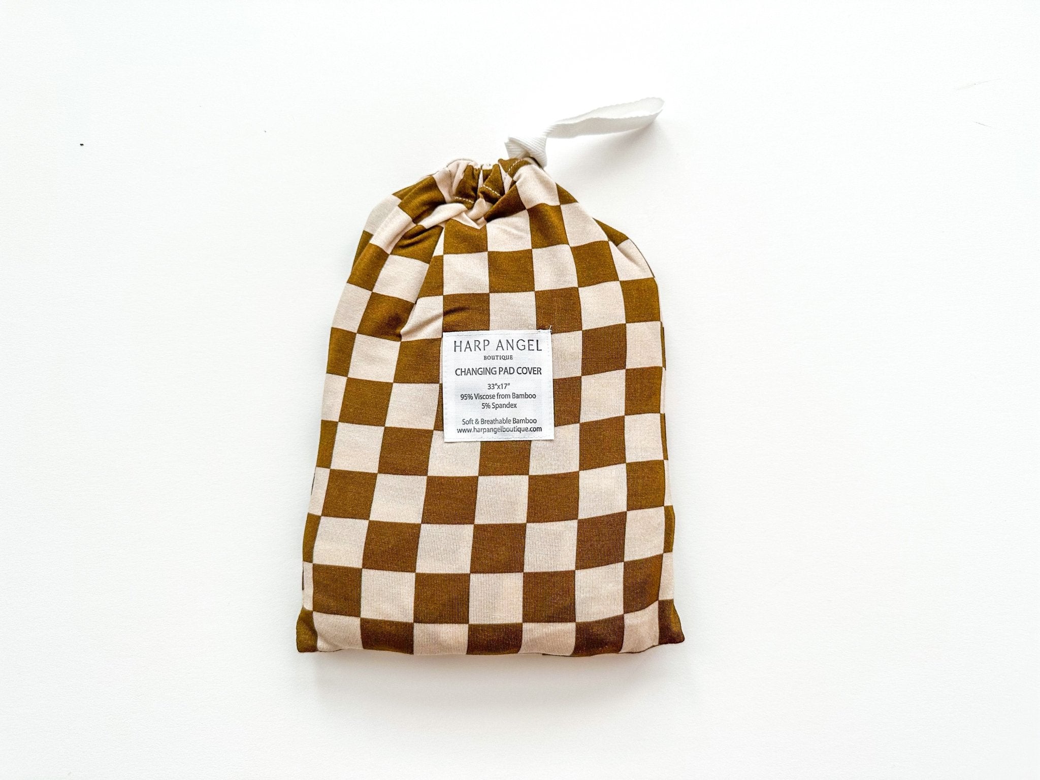 Toffee Checkered Bamboo Changing Pad Cover