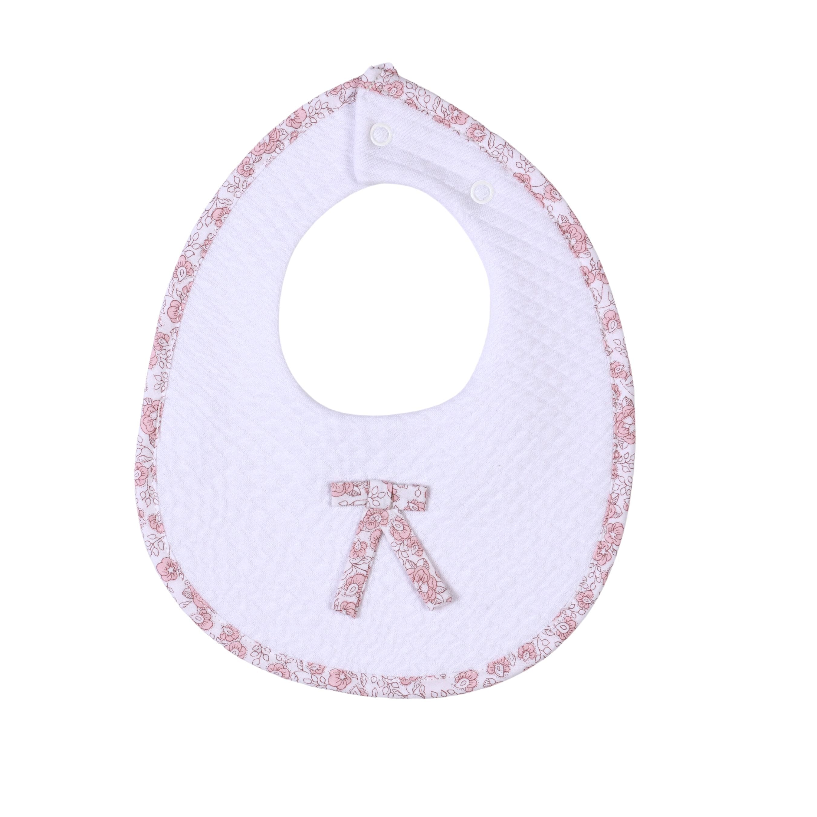 ROSE SWEET | Girls White Floral Quilted Cotton Bib