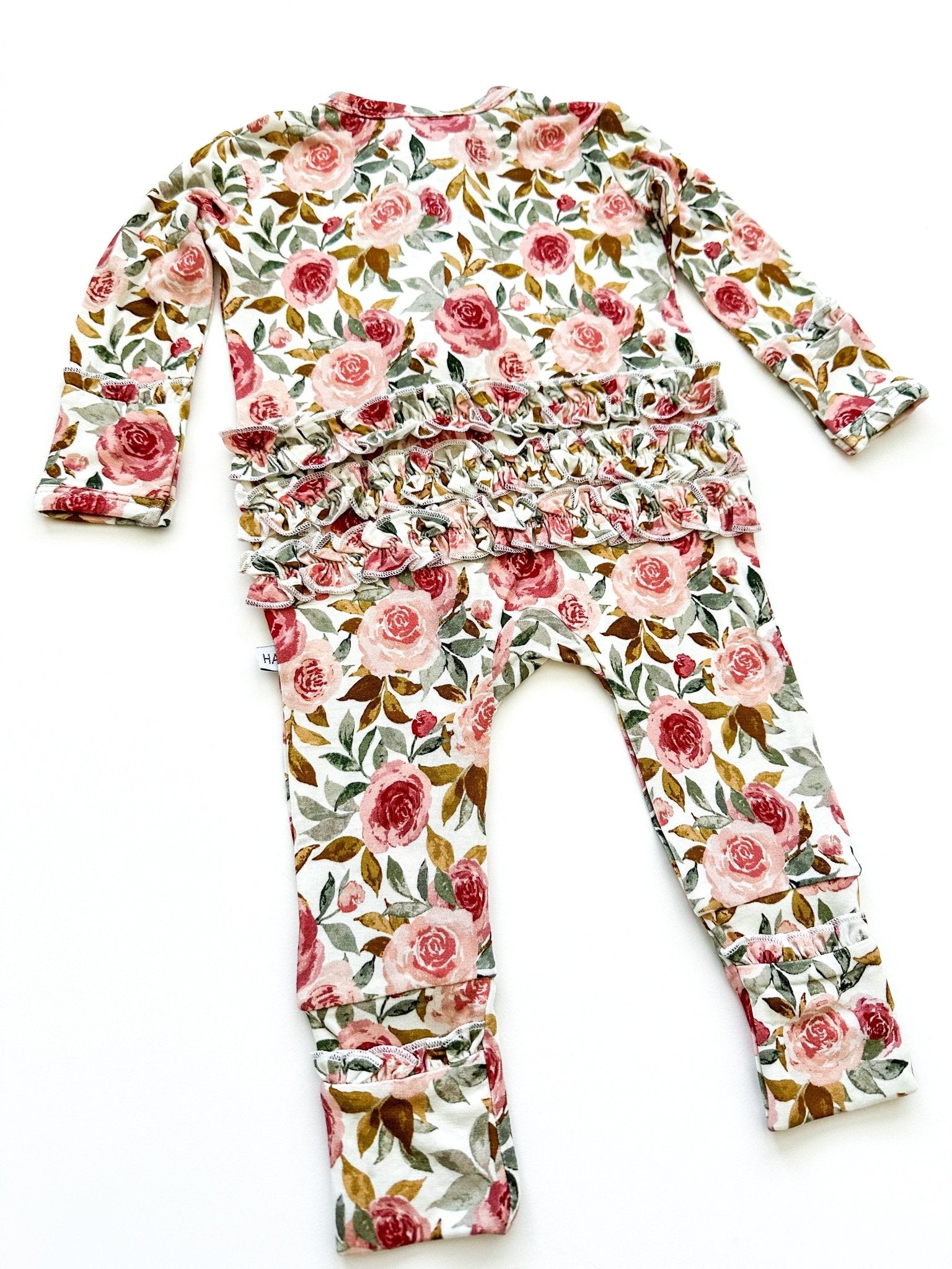Dusty Pink Floral Baby Pajamas | Ruffle Zipper Romper