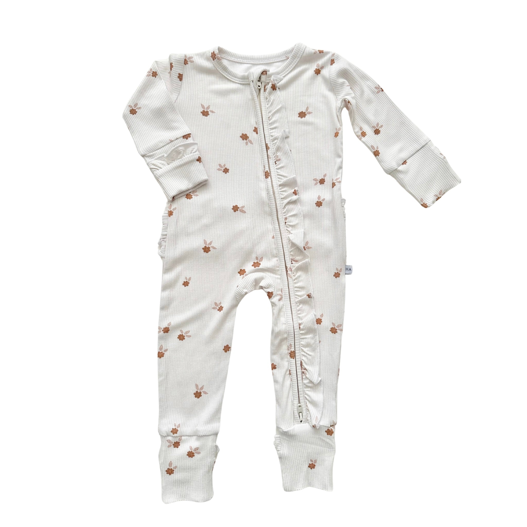 Fleur Ribbed Baby Pajamas | Ruffle Zipper Romper