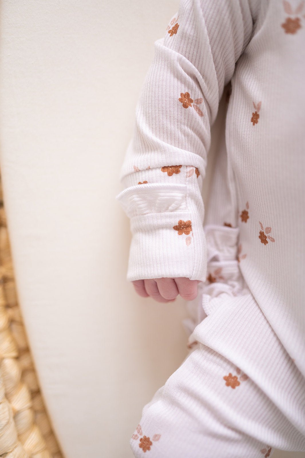 Fleur Ribbed Baby Pajamas | Ruffle Zipper Romper