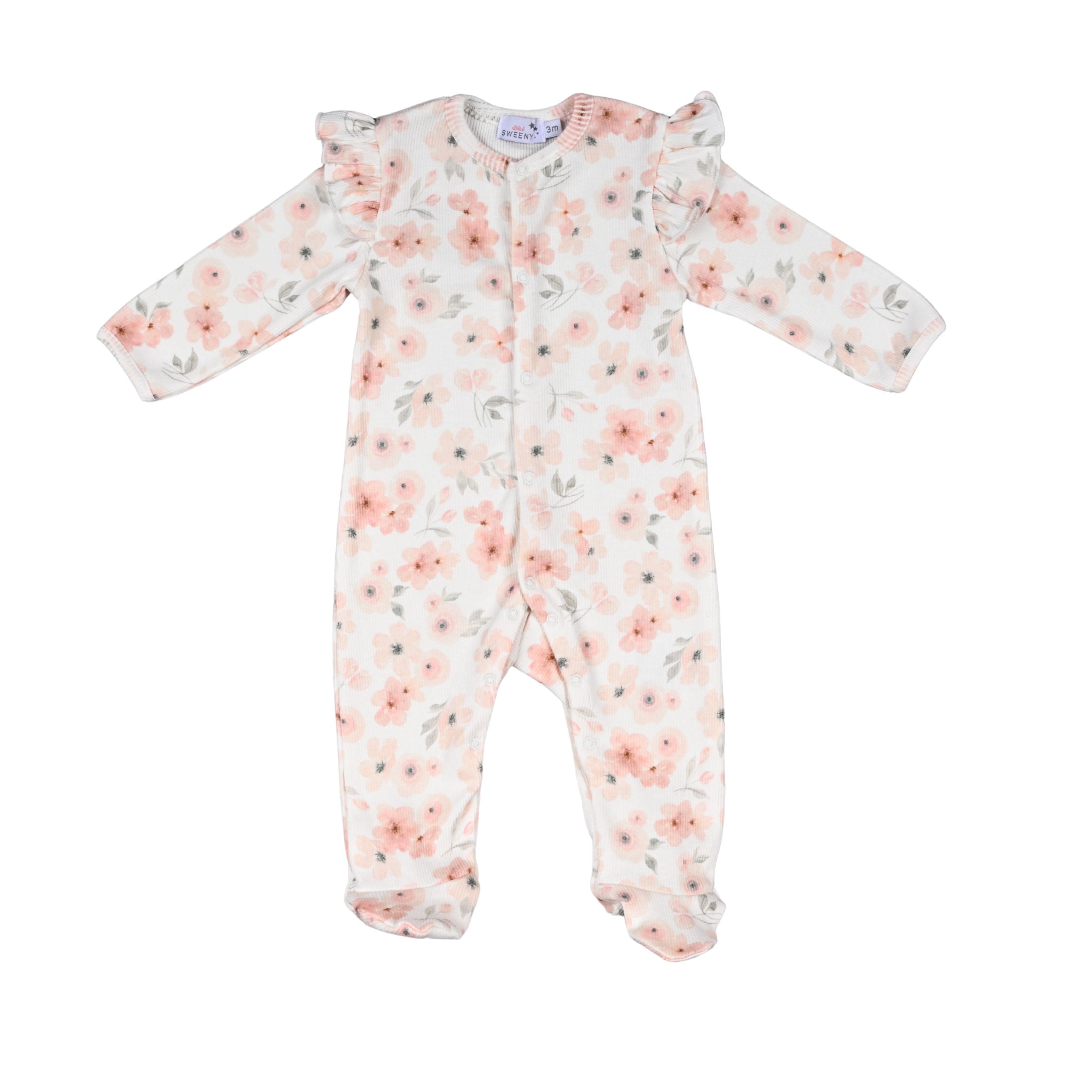 SANA | Girls Ivory Pink Blossom Cotton Jersey All-in-One