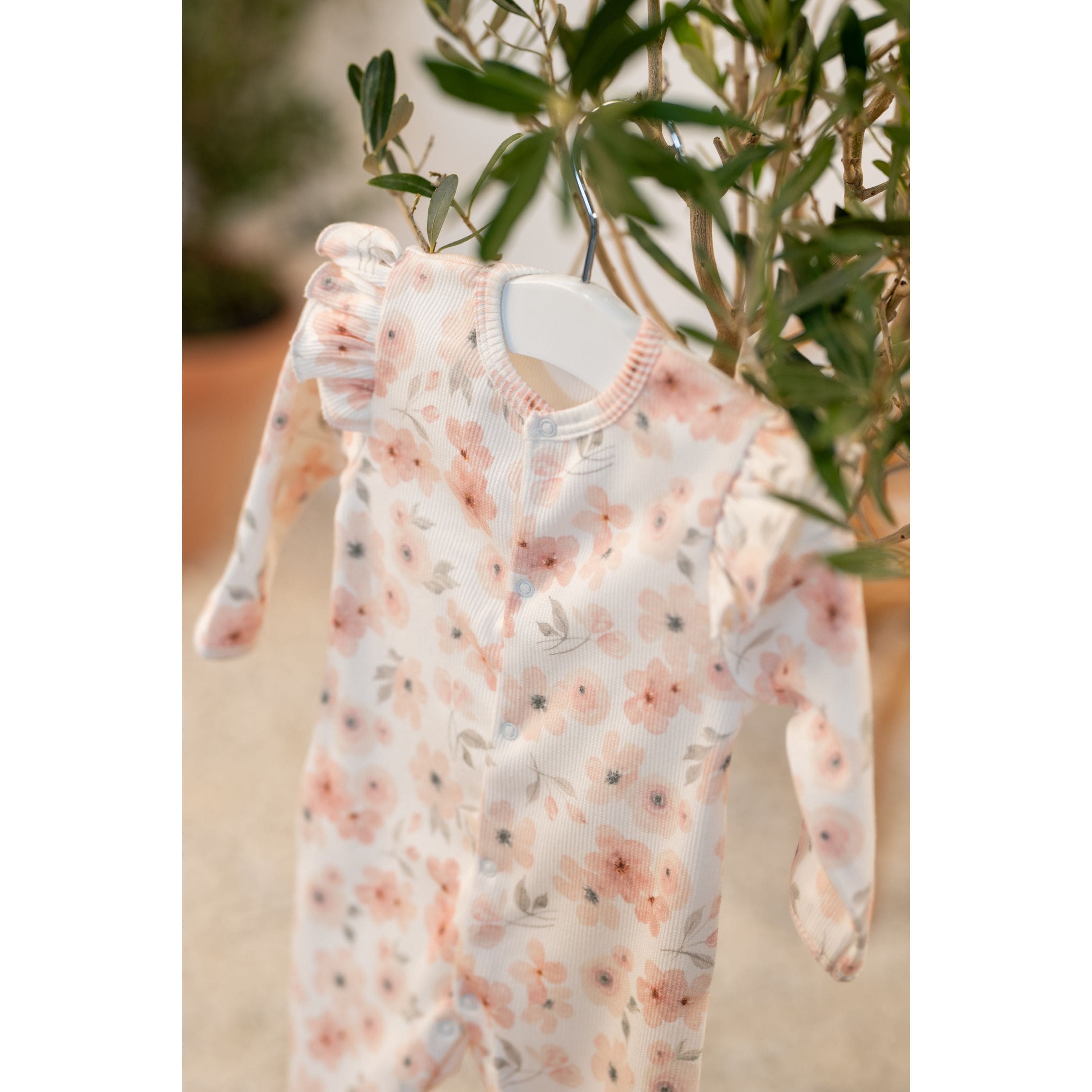 SANA | Girls Ivory Pink Blossom Cotton Jersey All-in-One