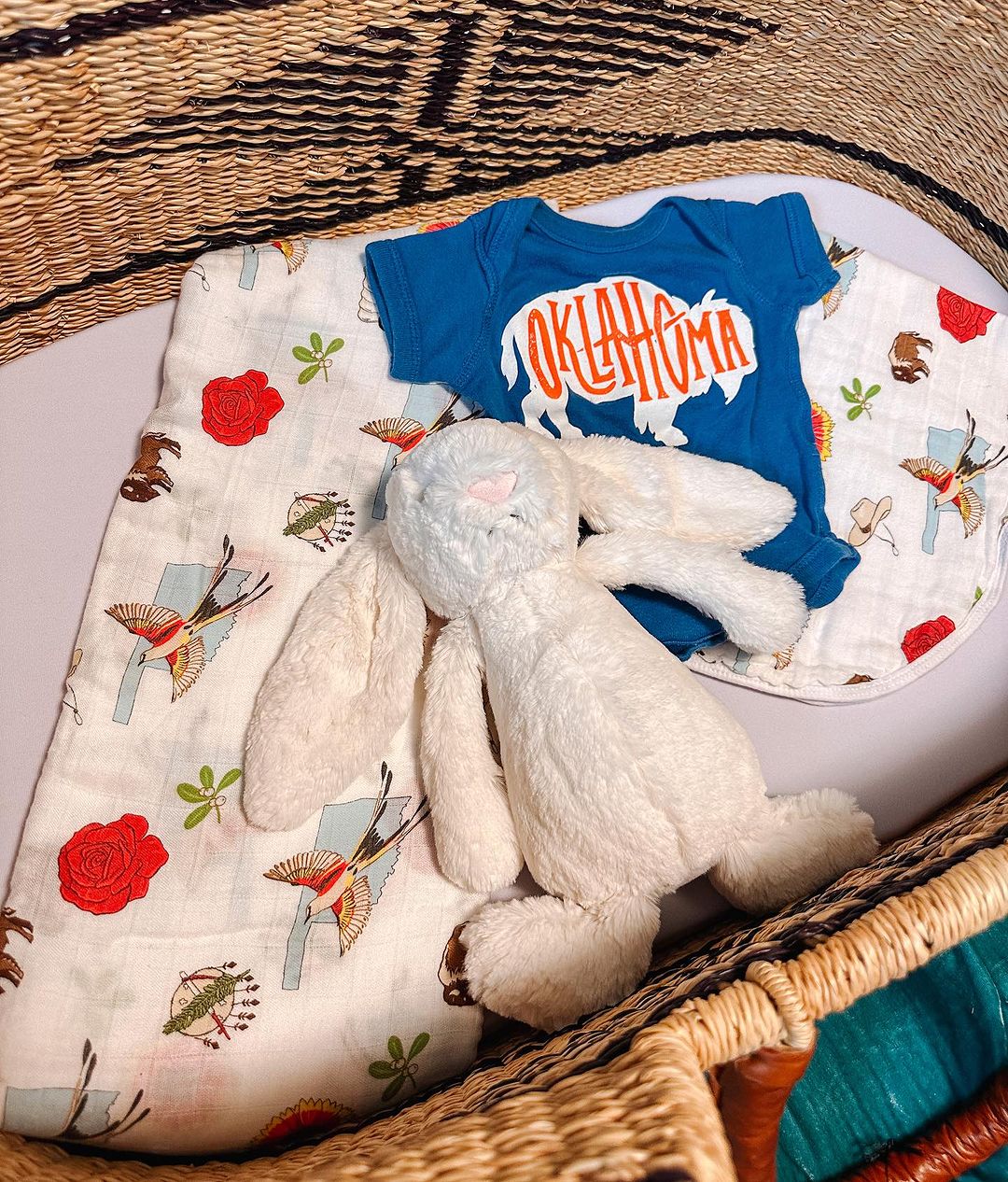 Oklahoma Baby Gift Set: Muslin Swaddle & Bib | Organic Cotton