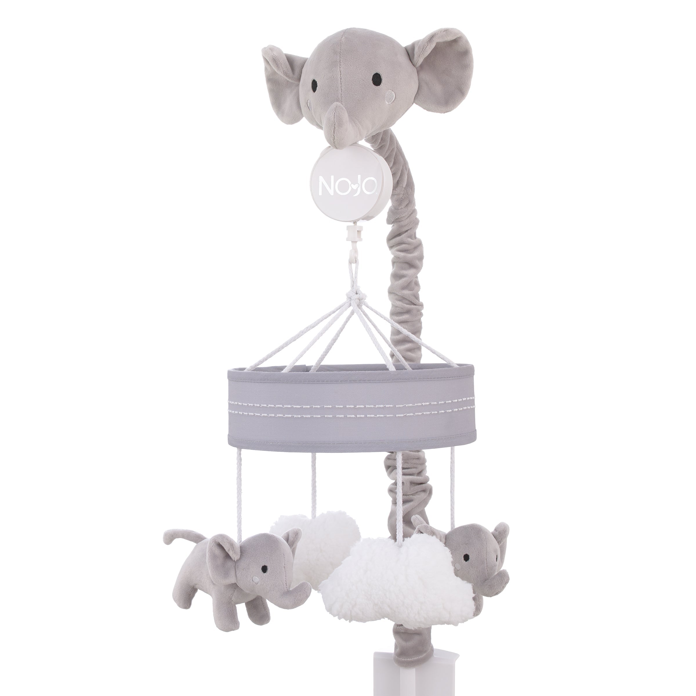 Plush Elephant Gray and White Puffy Clouds Musical Mobile