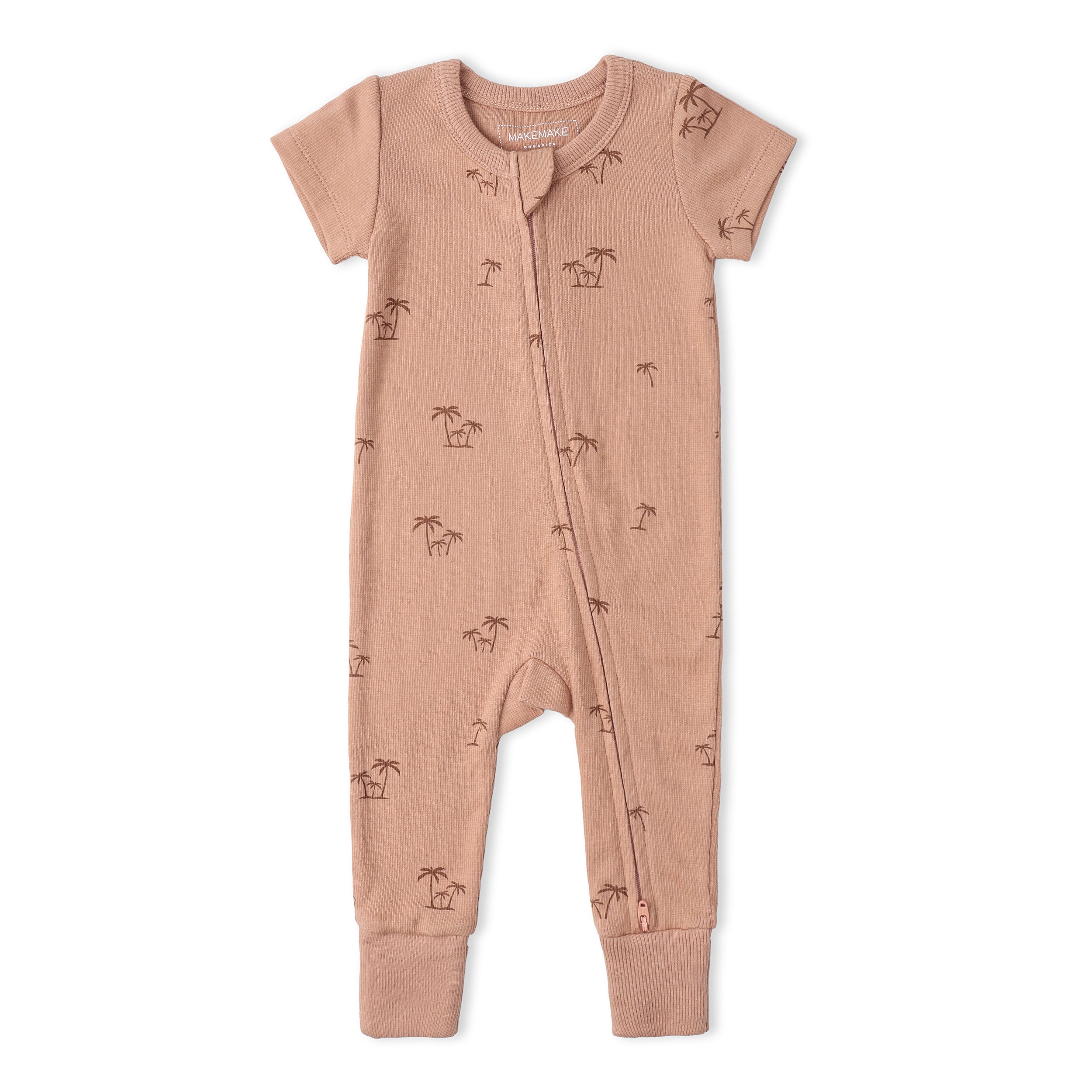 Organic Short Sleeve Zip Romper - Island Palm