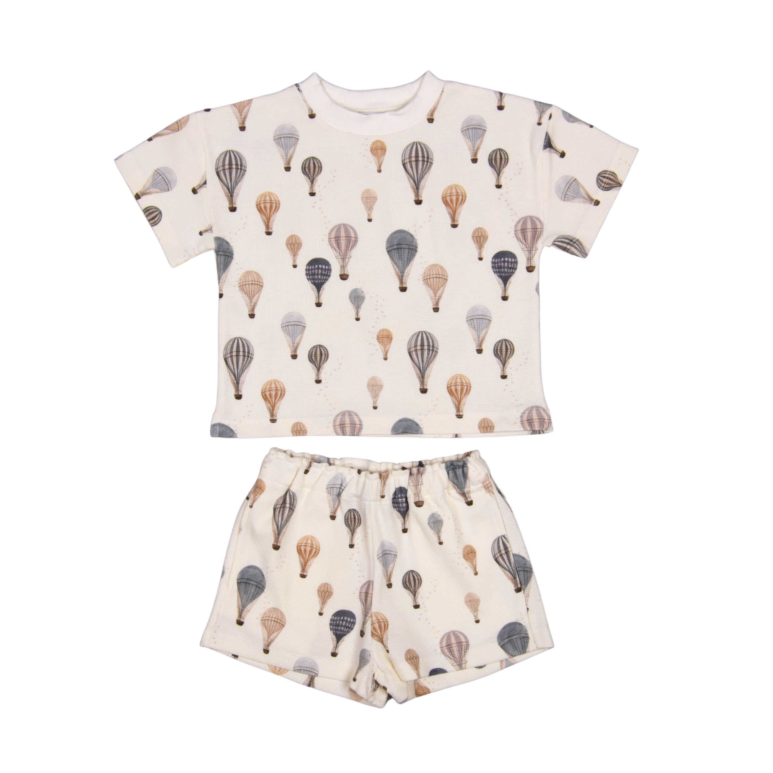 SIVAN | Boys Air Balloon Print Waffle Cotton Shorts Set