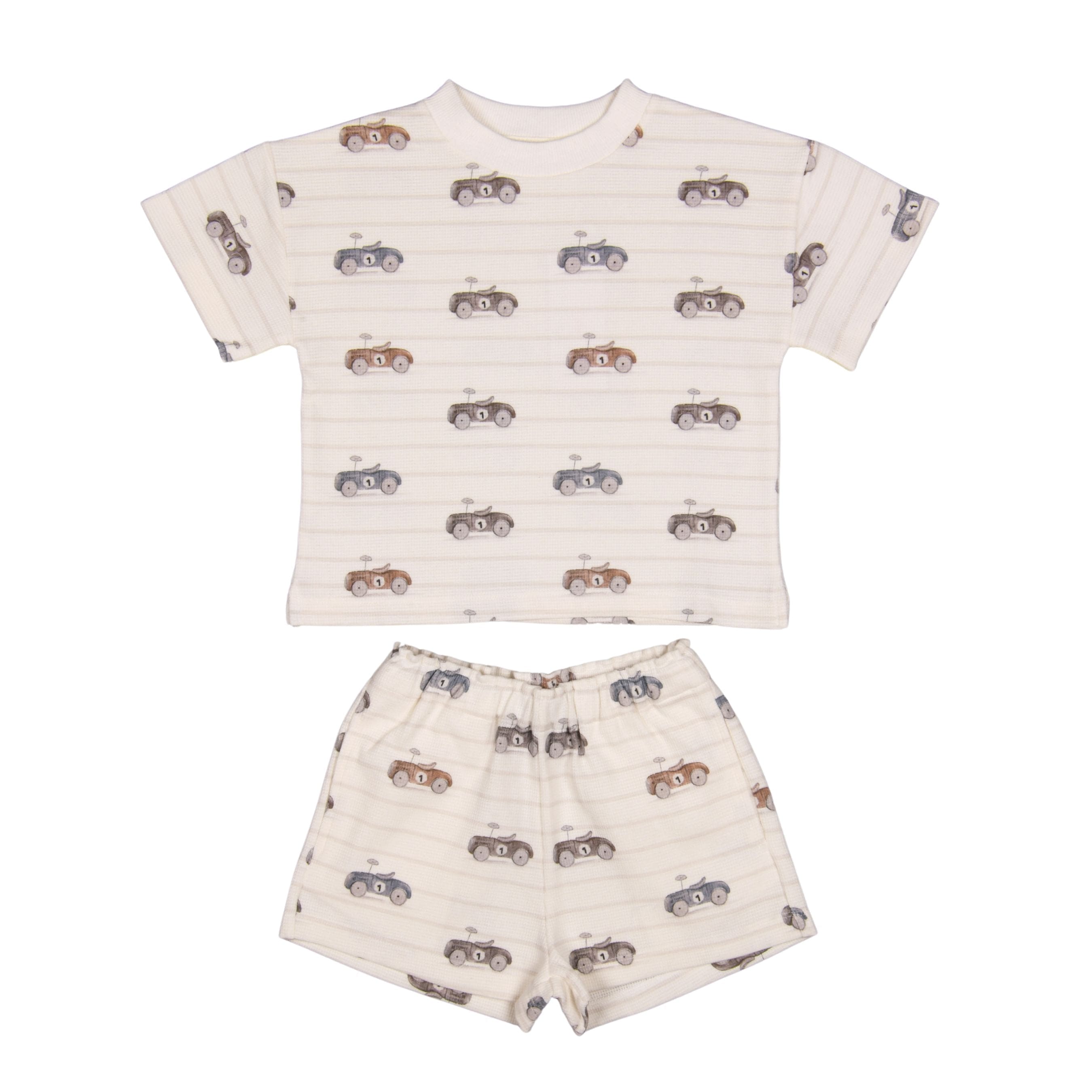SIVAN | Boys Cars Print Waffle Cotton Shorts Set