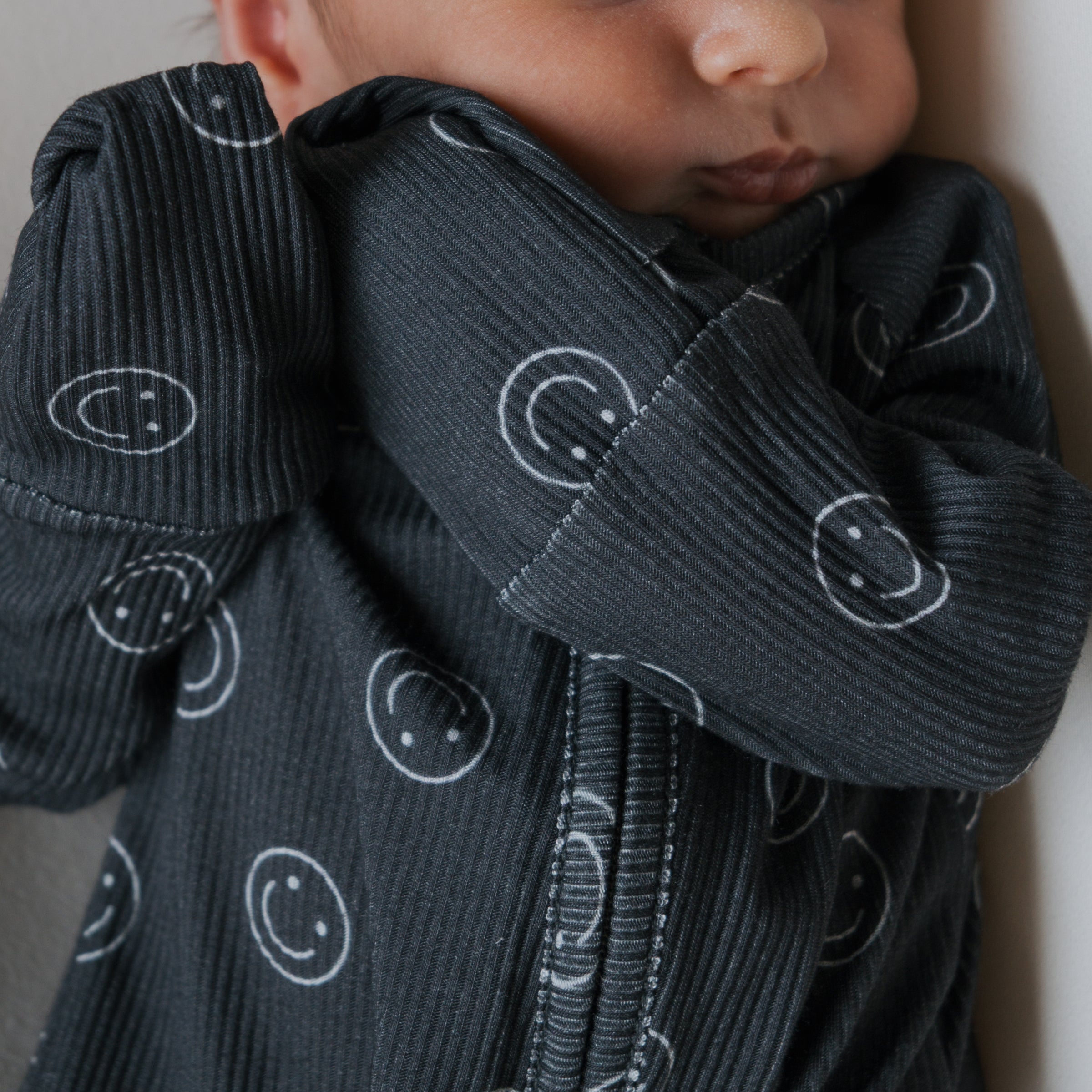 Bamboo Zip Pajamas | Smiley Ribbed