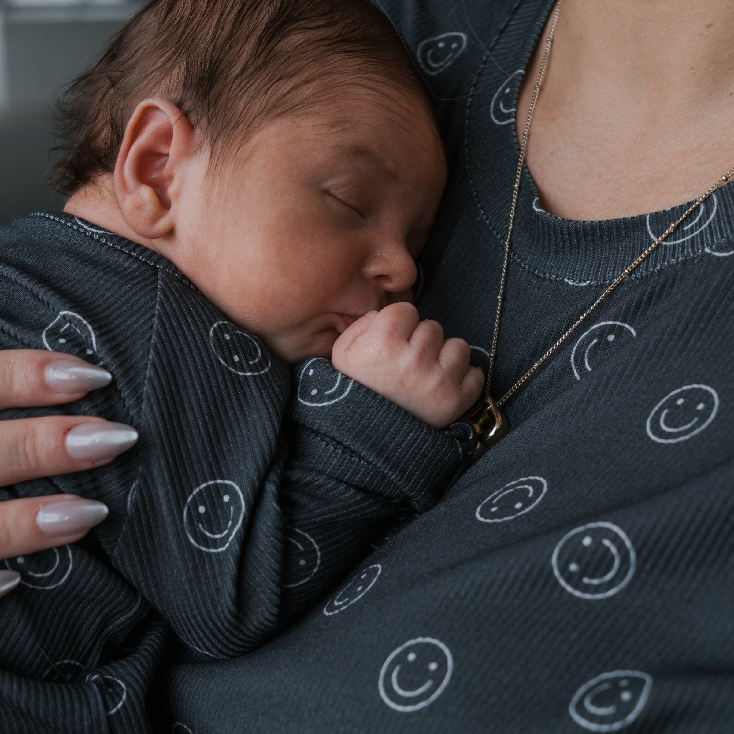 Bamboo Zip Pajamas | Smiley Ribbed