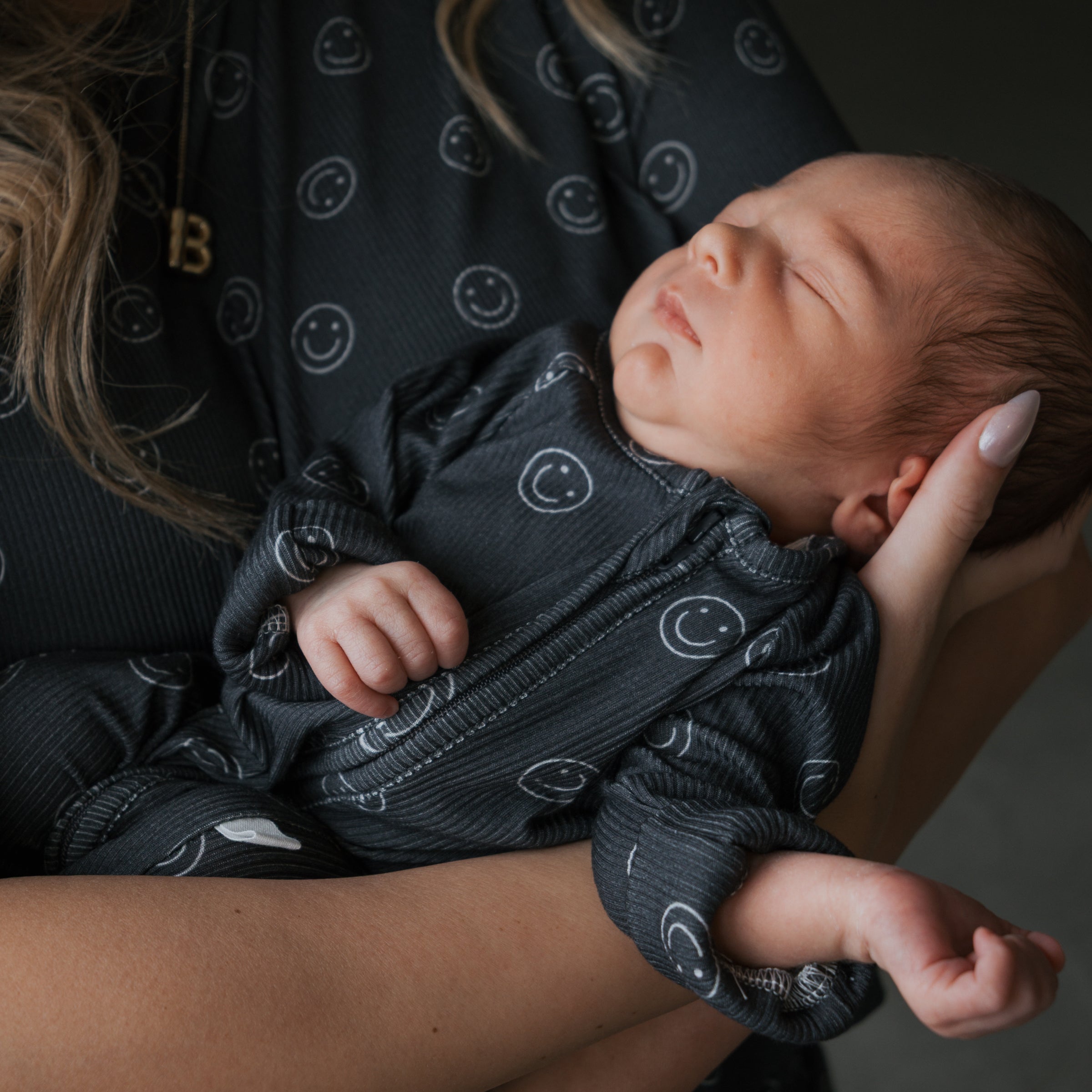 Bamboo Zip Pajamas | Smiley Ribbed