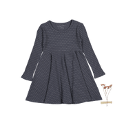 The Printed Long Sleeve Dress - Steel Dot