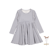 The Printed Long Sleeve Dress - Steel Gingham