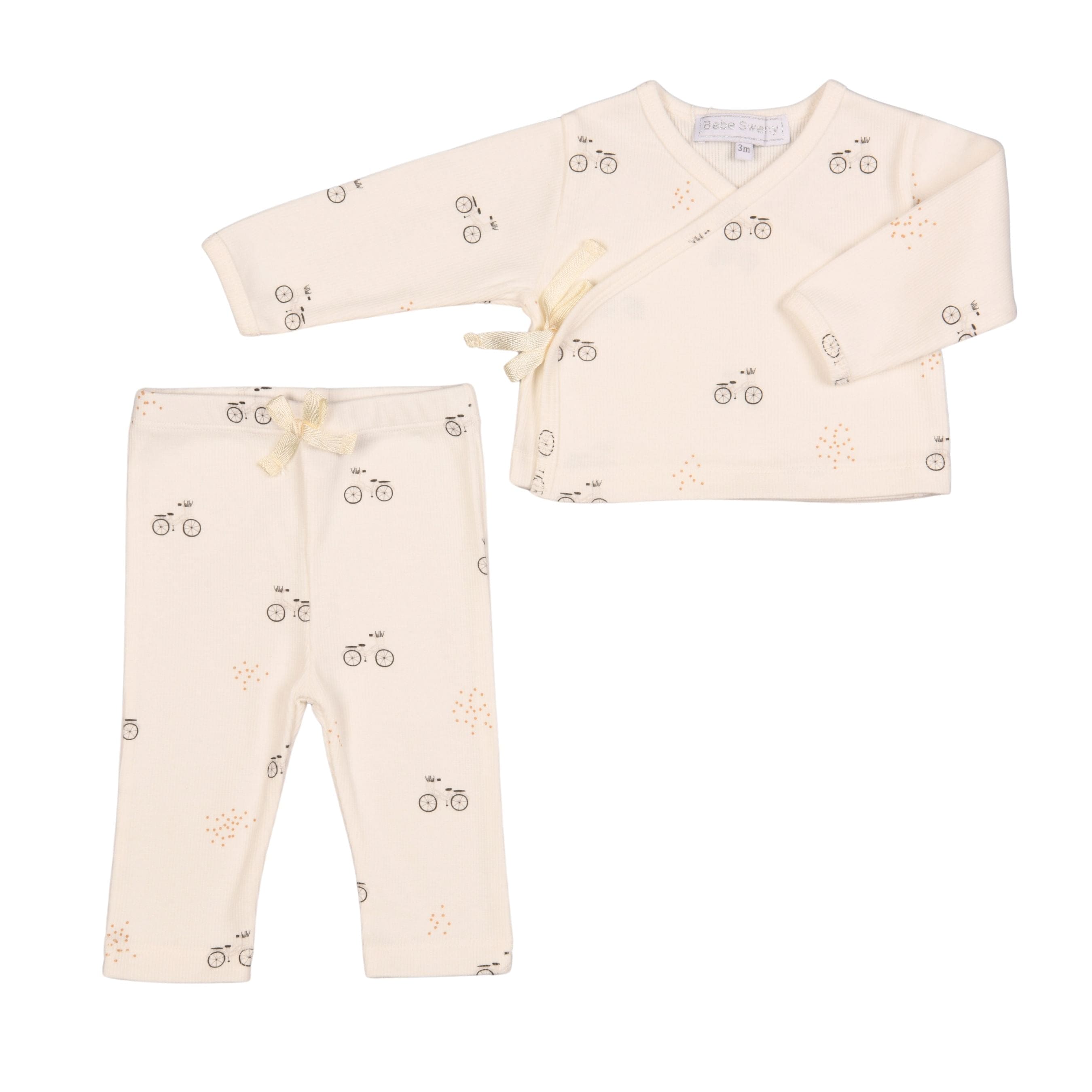 SWAN | Baby Boy Ivory Ribbed Cotton Vintage Bike Print Leggings Set