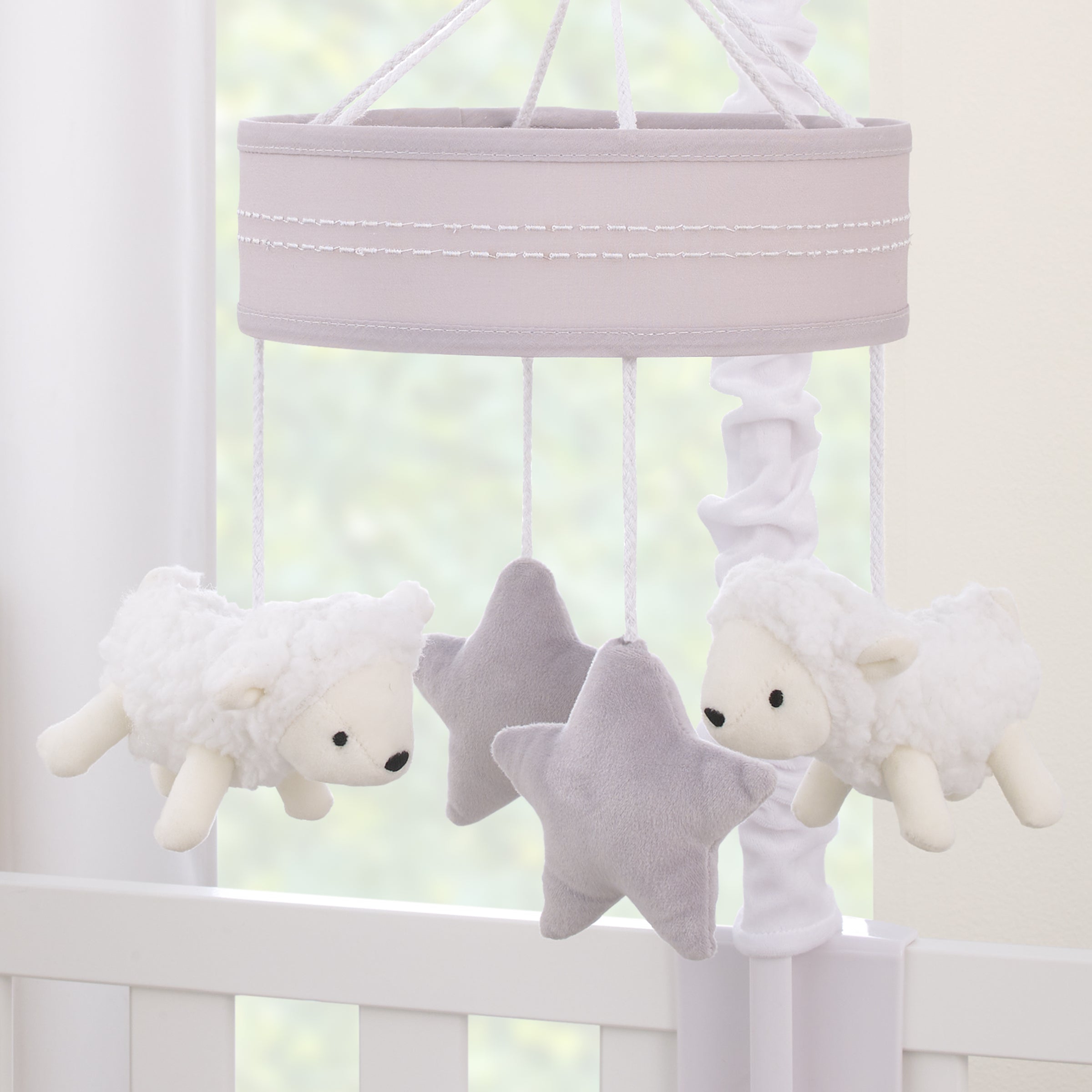 Plush Sheep Ivory and Gray Stars and Sheep Musical Mobile