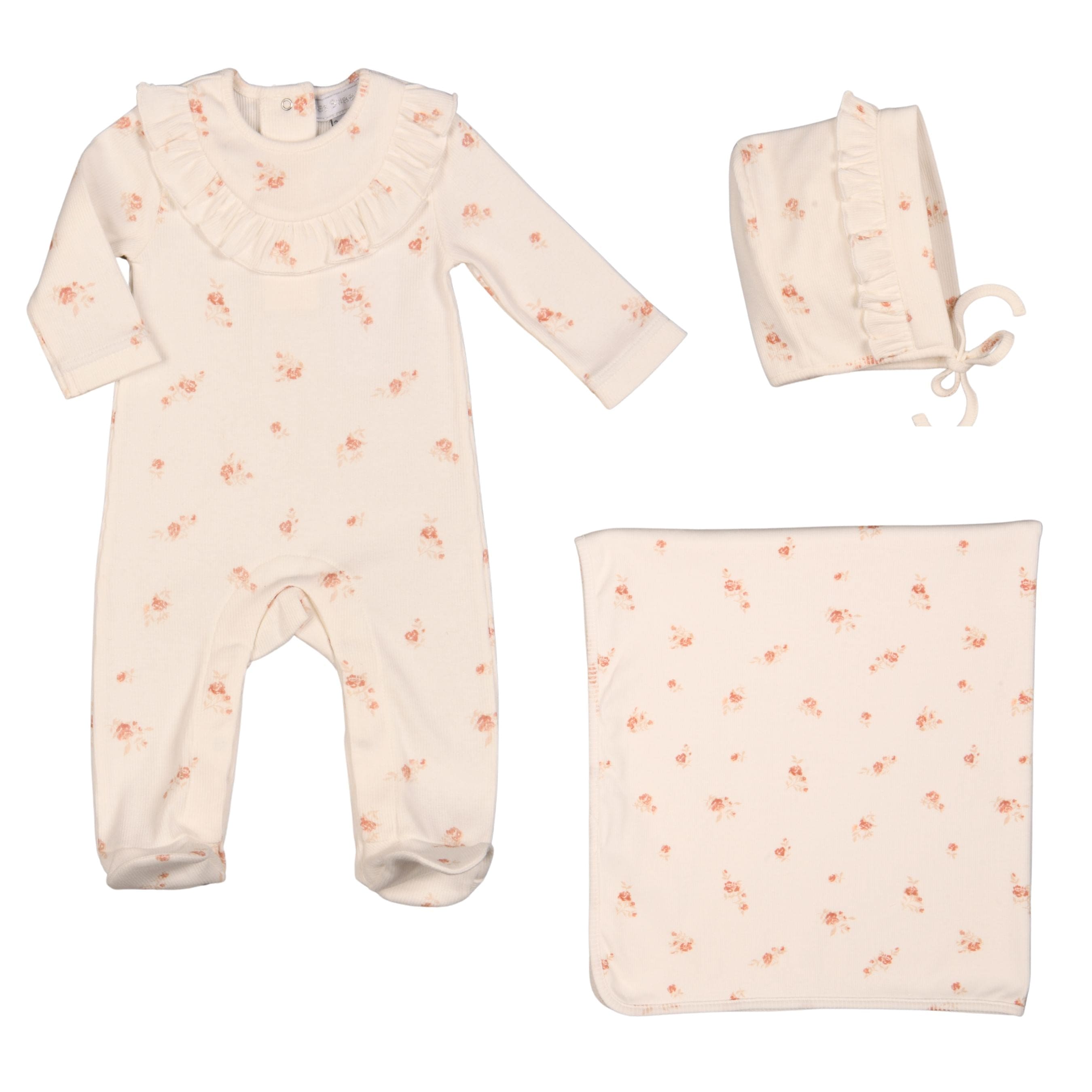 SYRINE  | Girls Ivory Cotton Ditzy Rose Print Babysuit Set