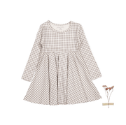 The Printed Long Sleeve Dress - Taupe Gingham