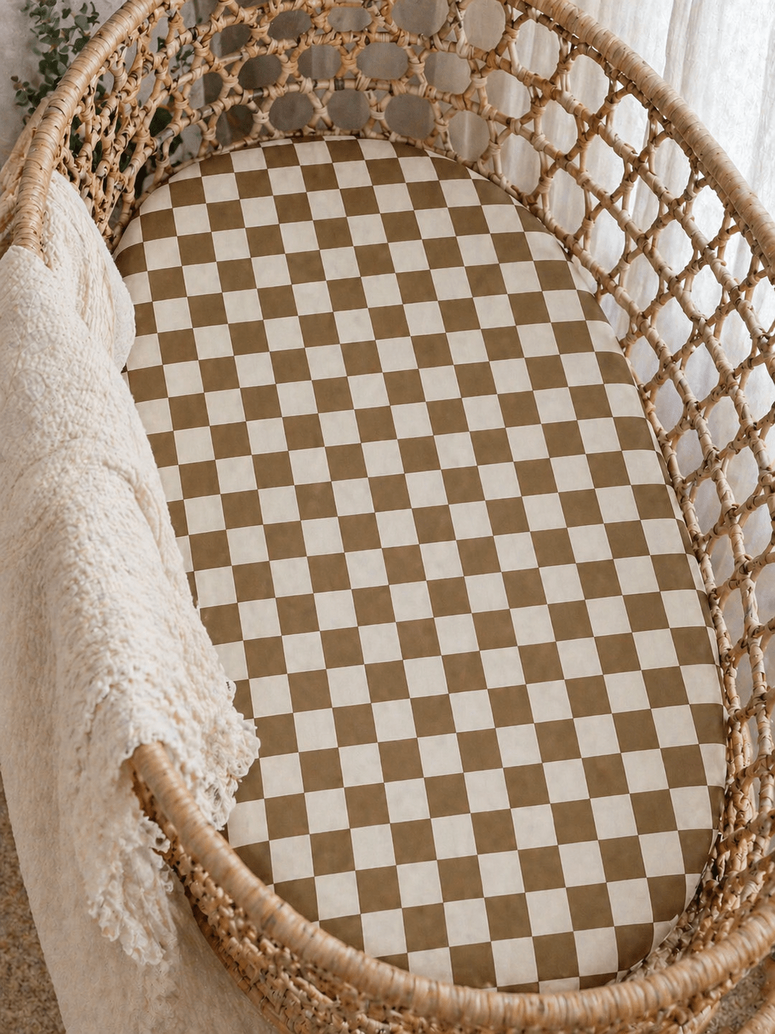 Toffee Checkered Bamboo Changing Pad Cover