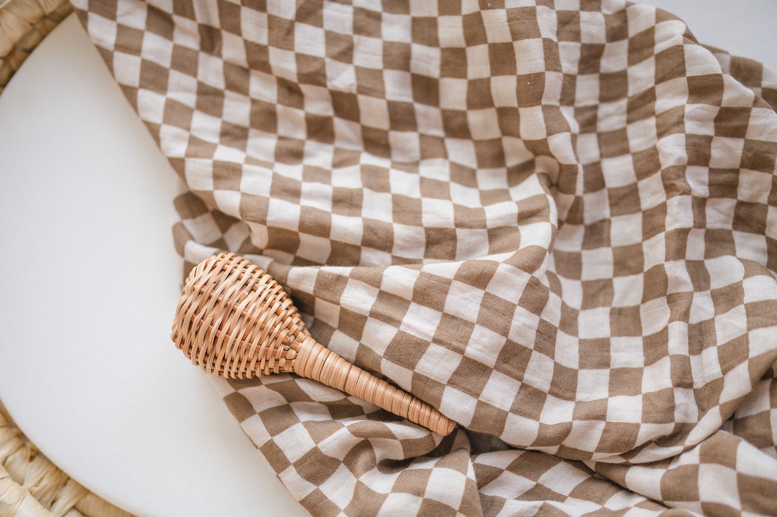 Organic Muslin Swaddle Blanket - Toffee Checkered