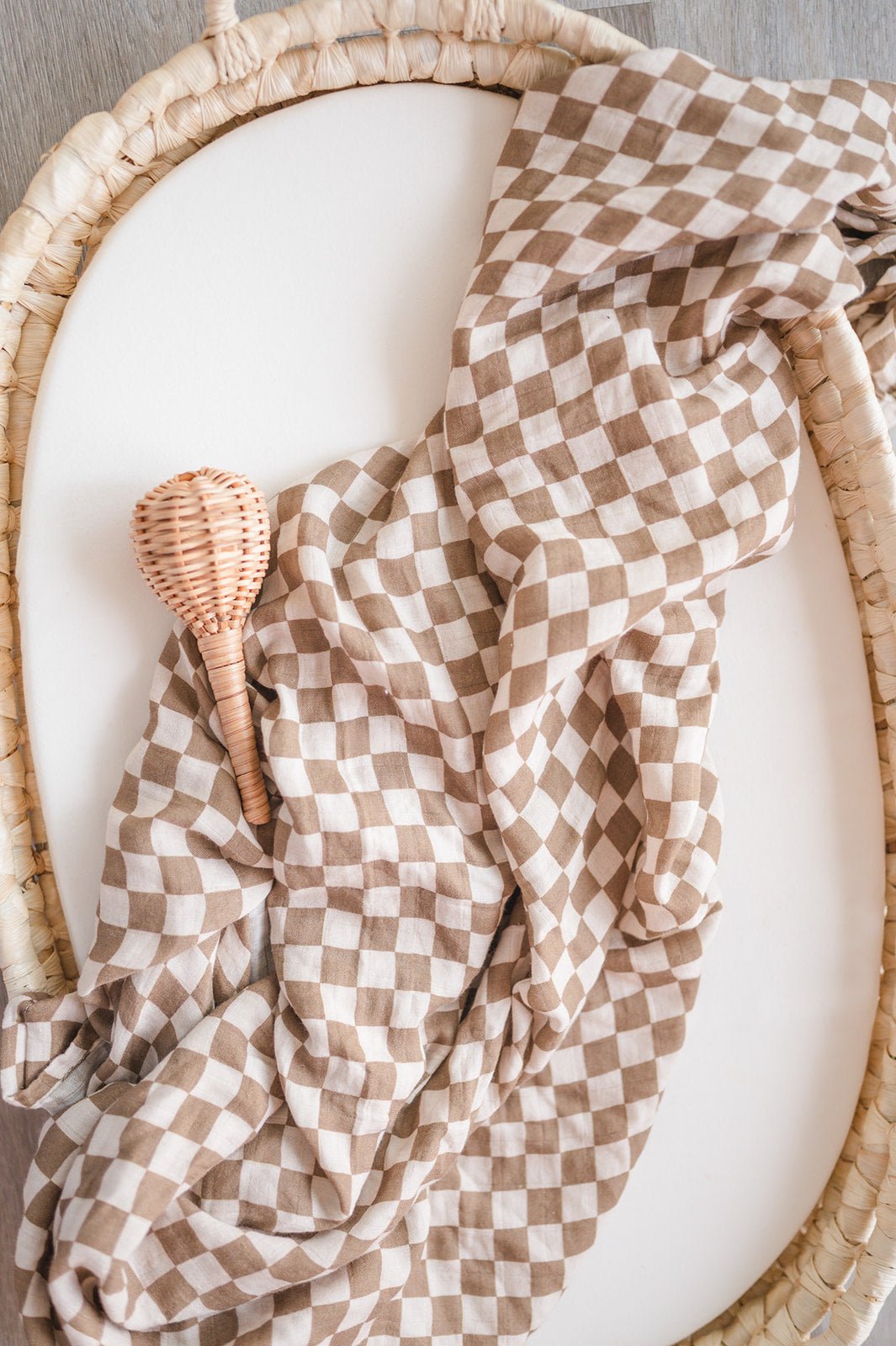 Organic Muslin Swaddle Blanket - Toffee Checkered