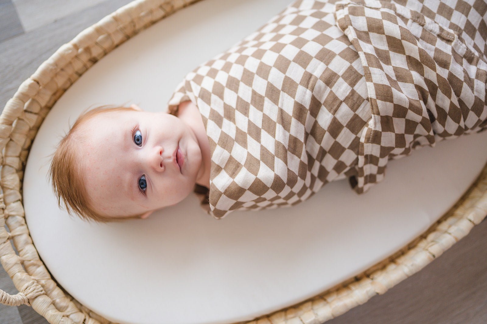 Organic Muslin Swaddle Blanket - Toffee Checkered