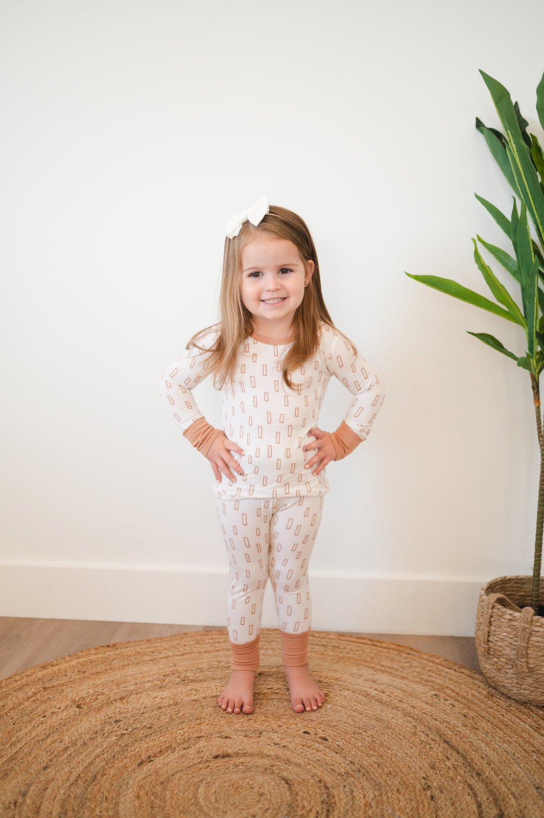 Neutral Rectangle Bamboo Kids Pajama Set