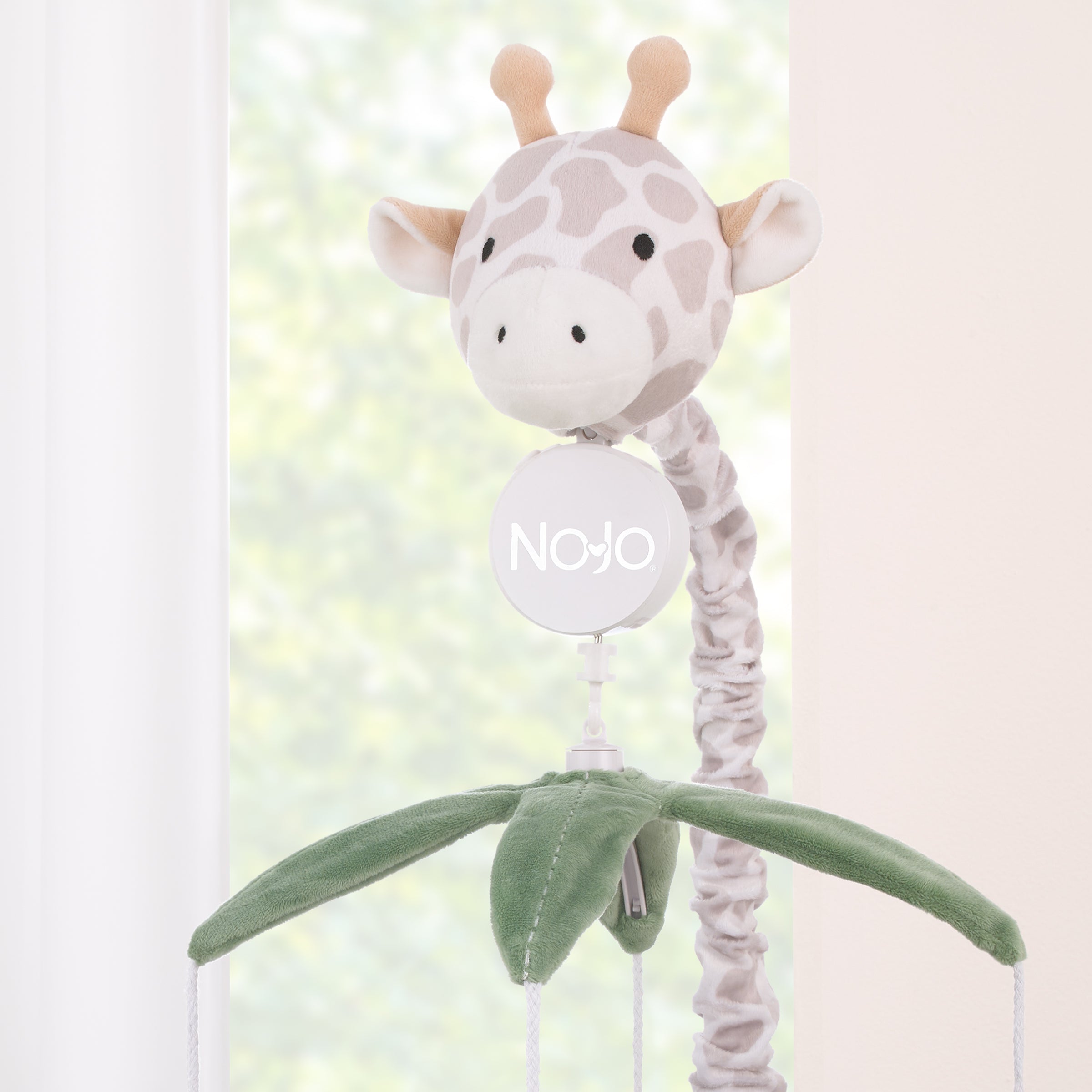 Plush Giraffe Taupe, Green, and Gray Elephants and Sloth's Musical Mobile