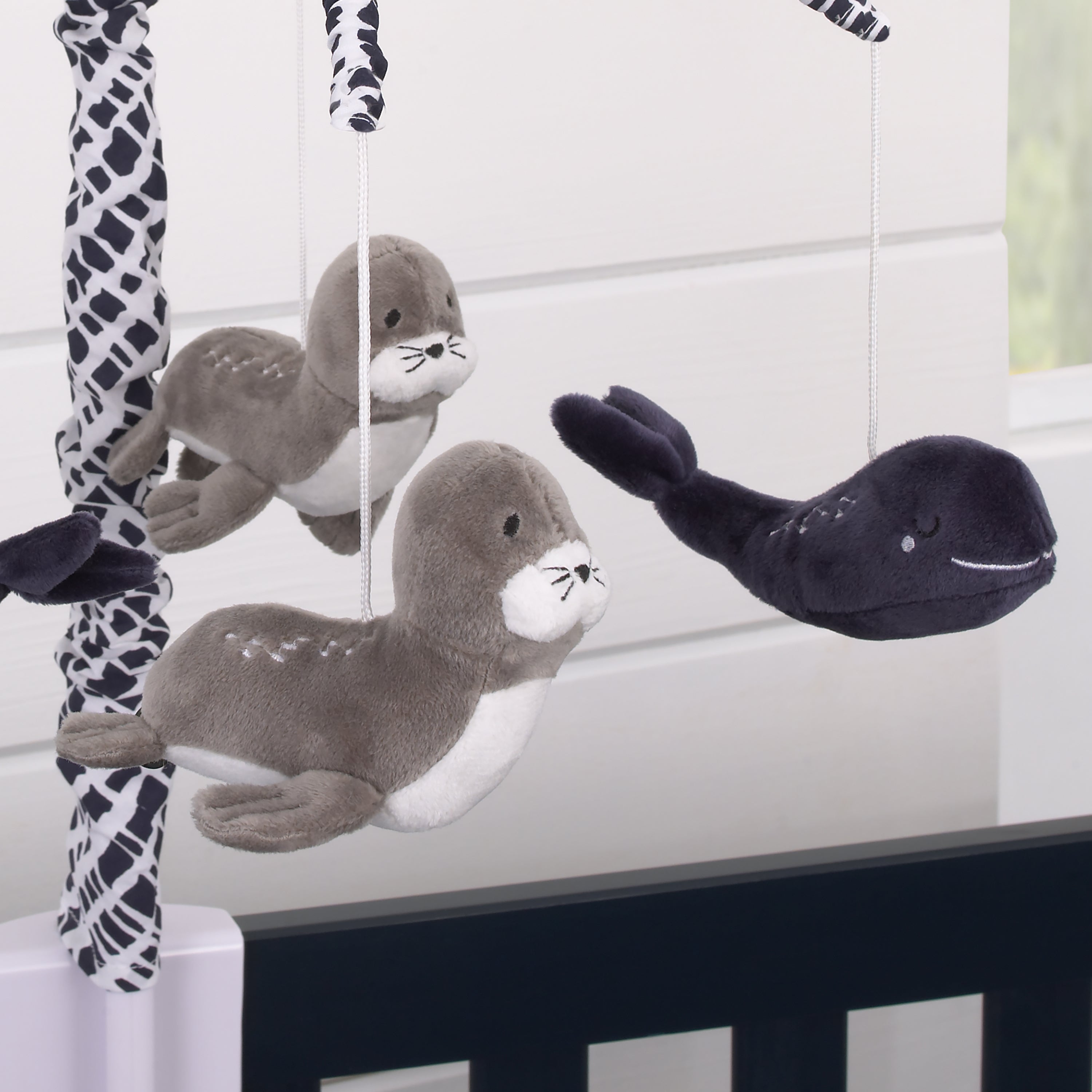 Seas The Day Navy and Grey Whale and Sea Lion Musical Mobile
