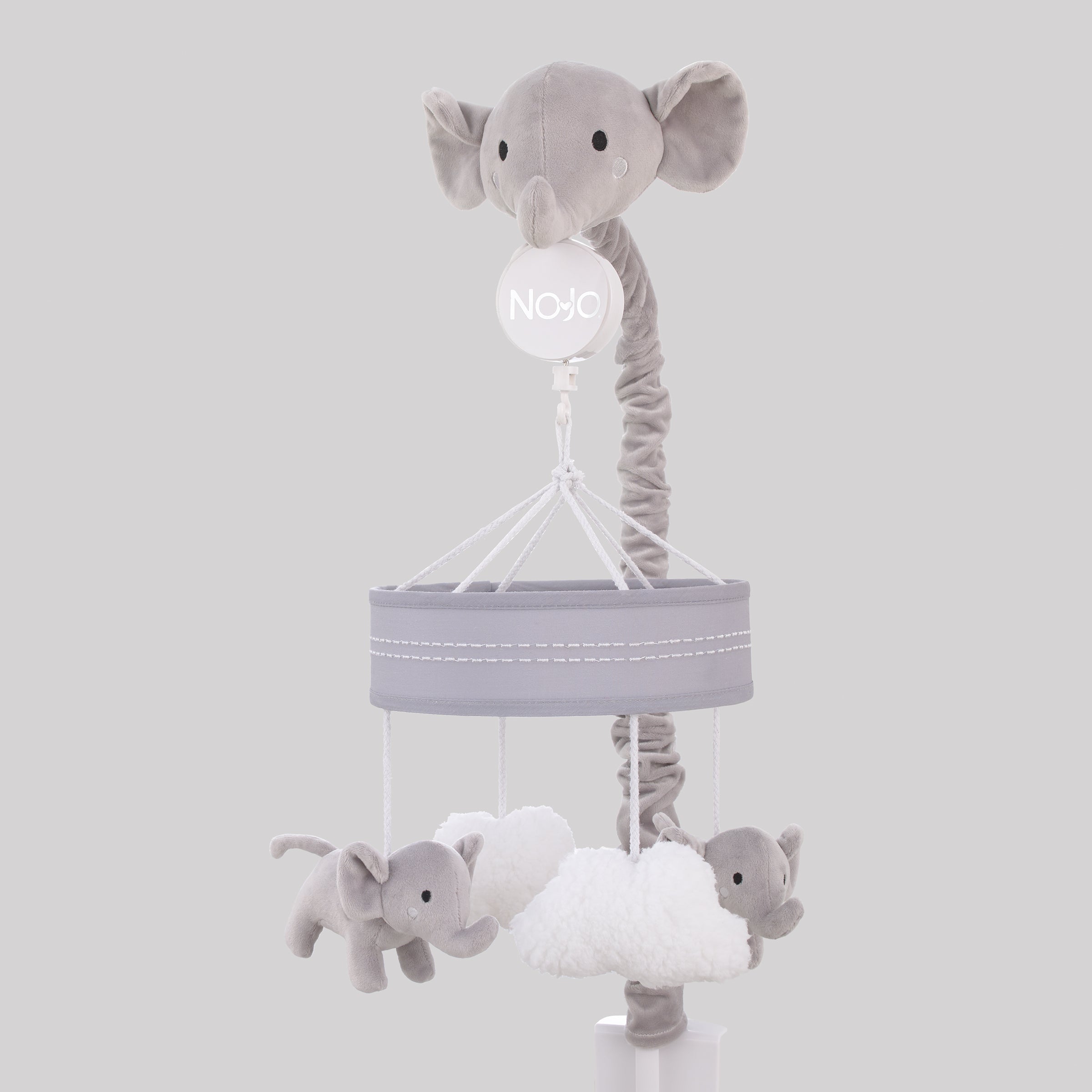 Plush Elephant Gray and White Puffy Clouds Musical Mobile