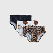 Girl's Bamboo Briefs (3 Pack) | Leopard, Tigers & Smiley Ribbed