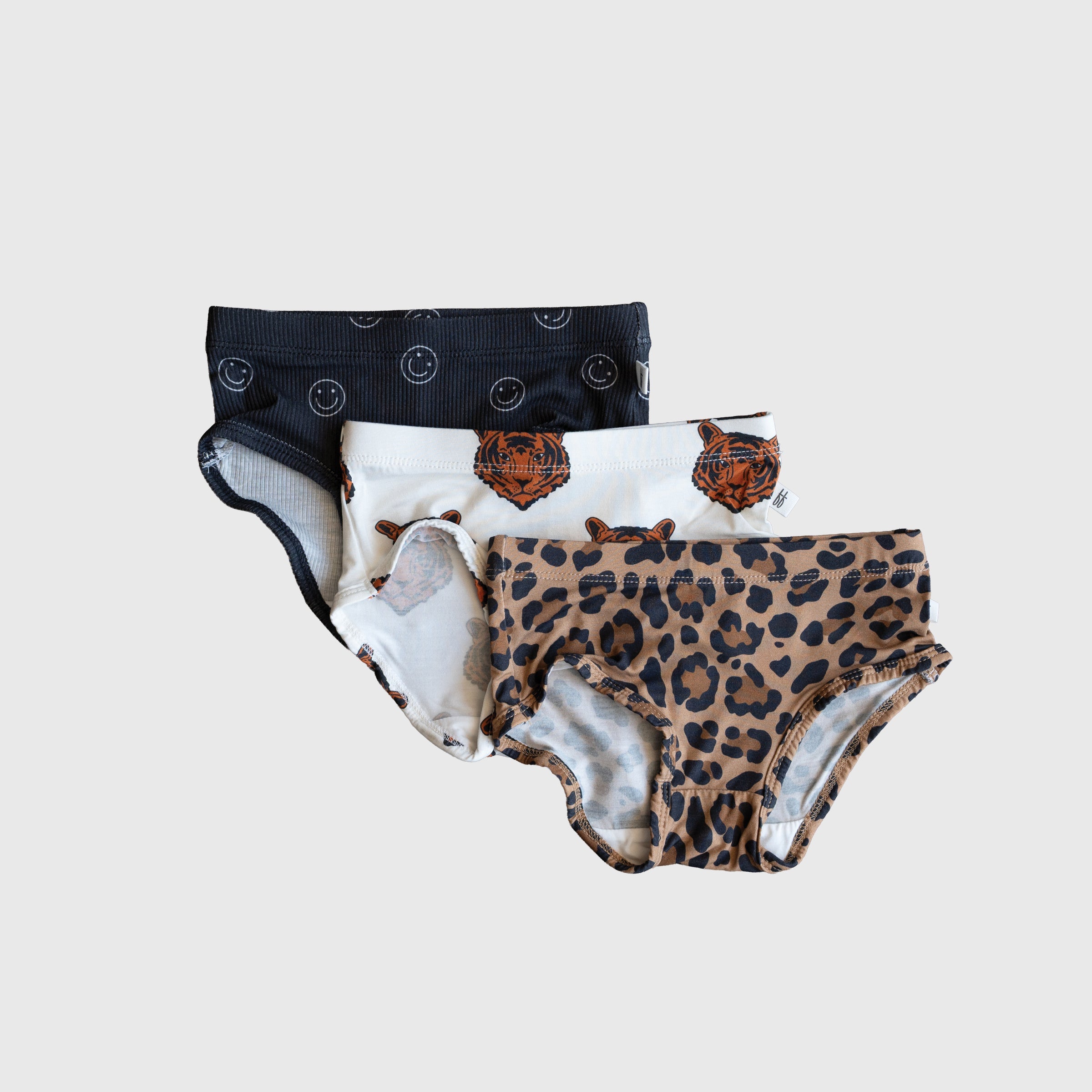 Girl's Bamboo Briefs (3 Pack) | Leopard, Tigers & Smiley Ribbed