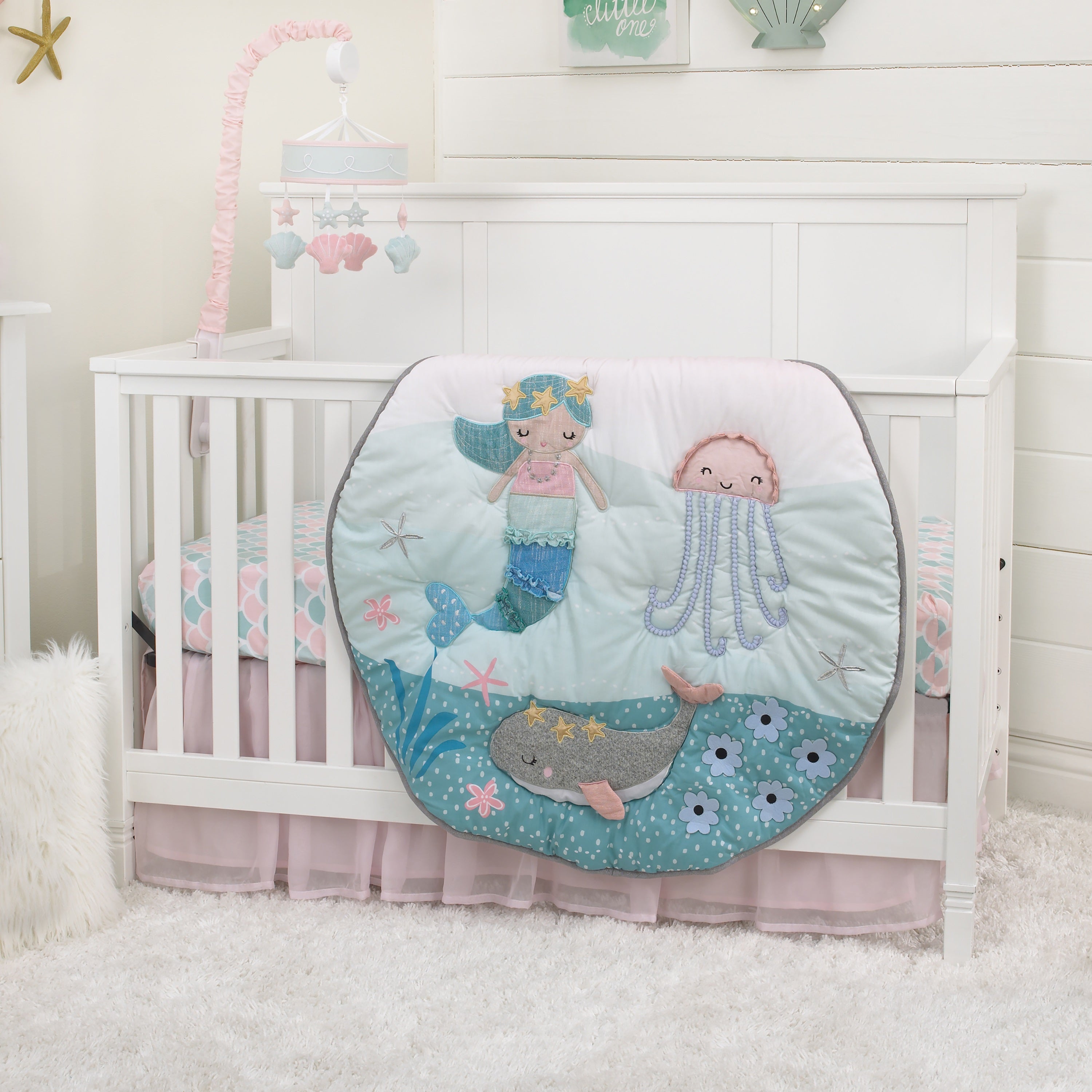 NoJo Sugar Reef Mermaid Pink, Aqua, Gray Super Soft Sherpa Baby Blanket