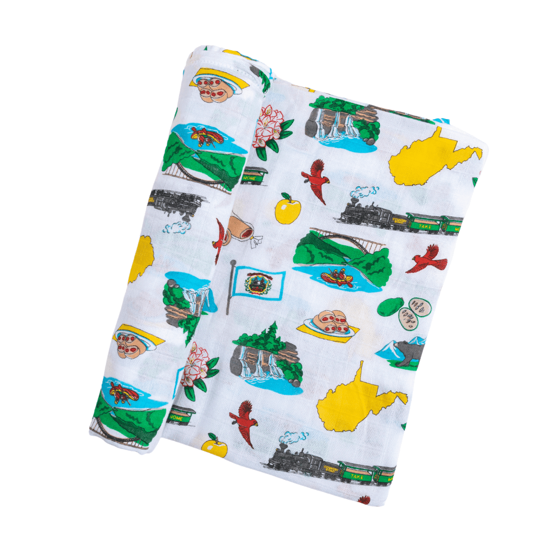 West Virginia Newborn Gift Set: Muslin Swaddle & Bib