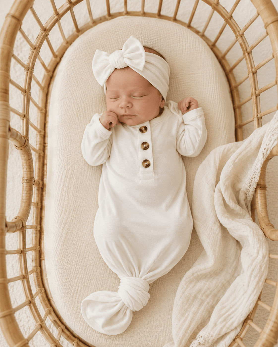 White Bamboo Knotted Baby Gown