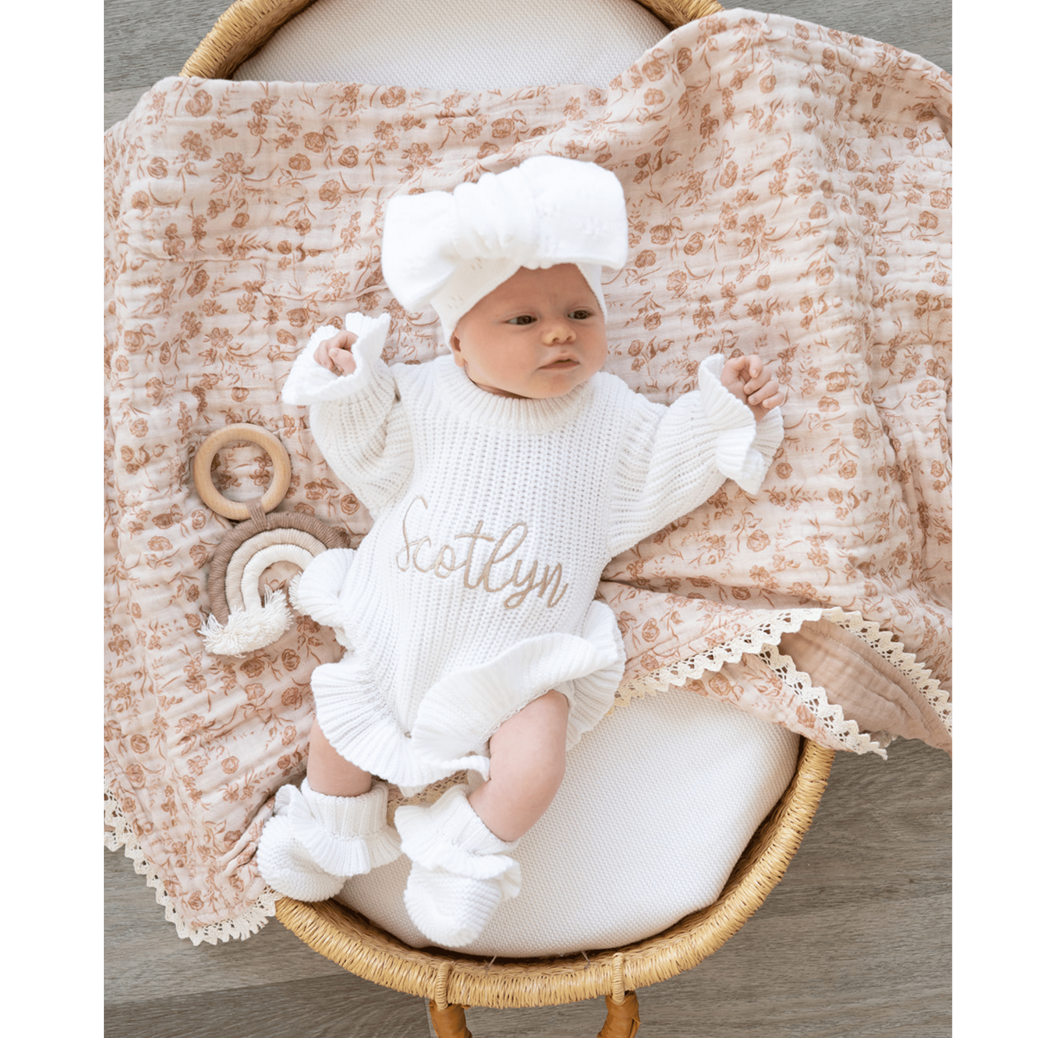 White Organic Cotton Pointelle Oversized Bow Baby Headband