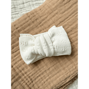 White Organic Cotton Pointelle Oversized Bow Baby Headband